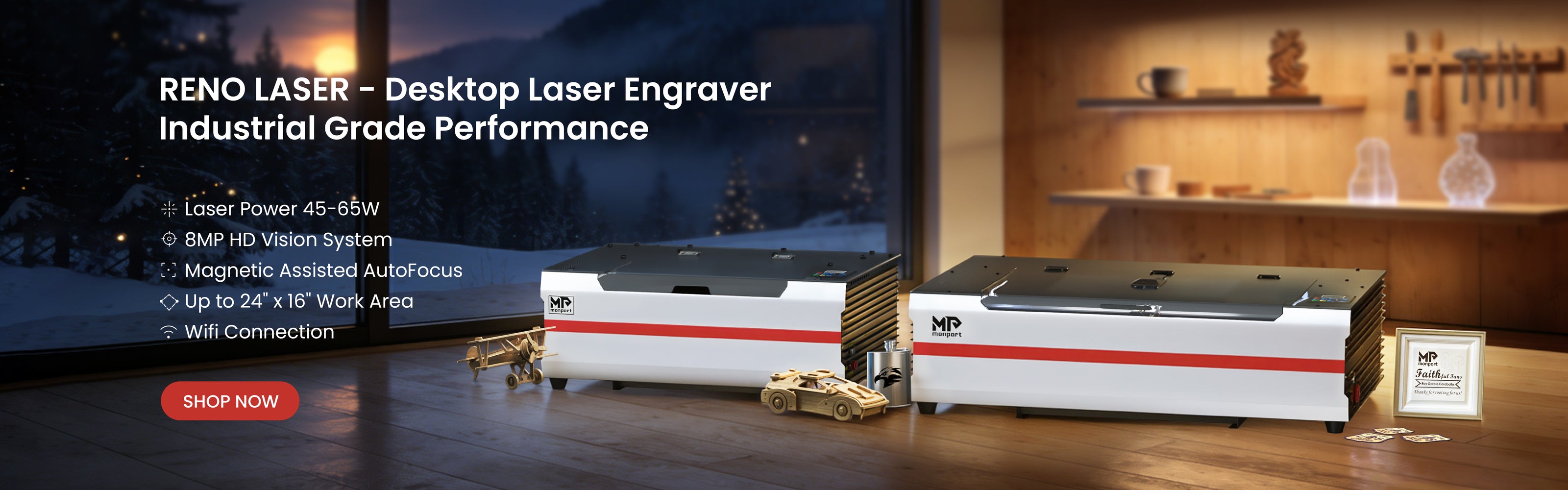 RENO co2 laser engraver on desktop industrial grade performance