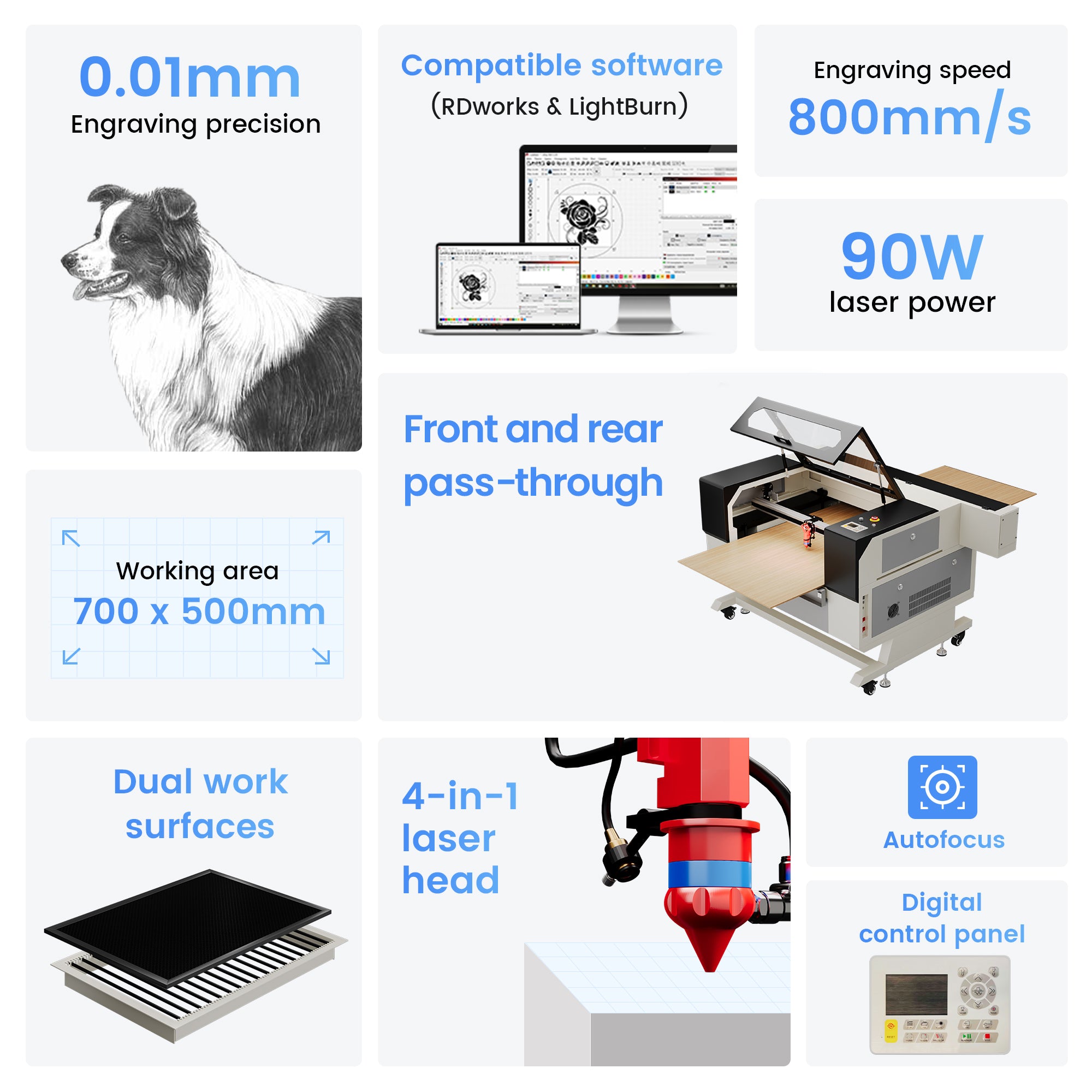 Monport 90W CO2 Laser Engraver & Cutter (28" x 20") with Autofocus and Bracket