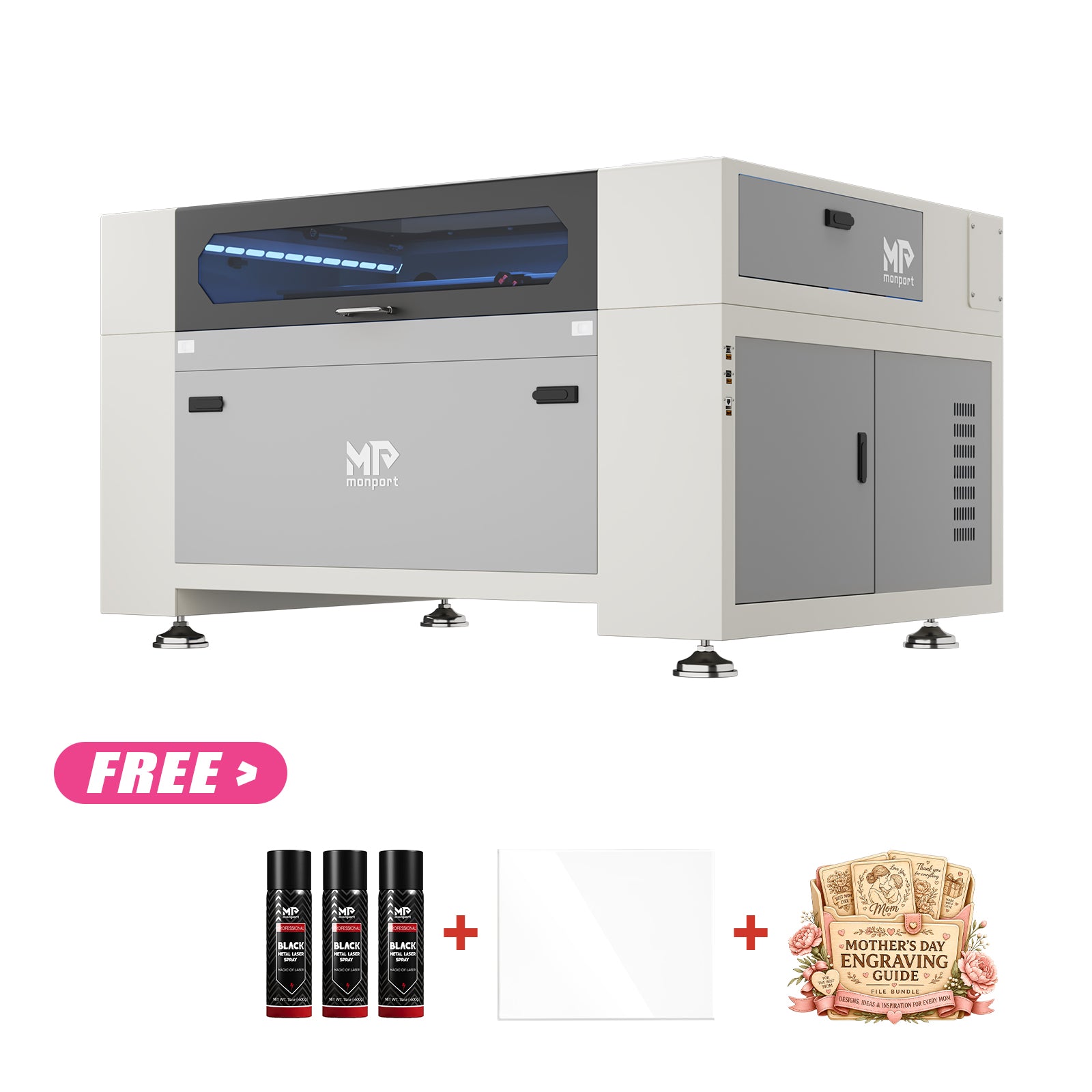 Monport Effi10S Upgraded 100W CO2 Laser Engraver & Cutter with (40" × 24") Autofocus and Built-in Water Chiller
