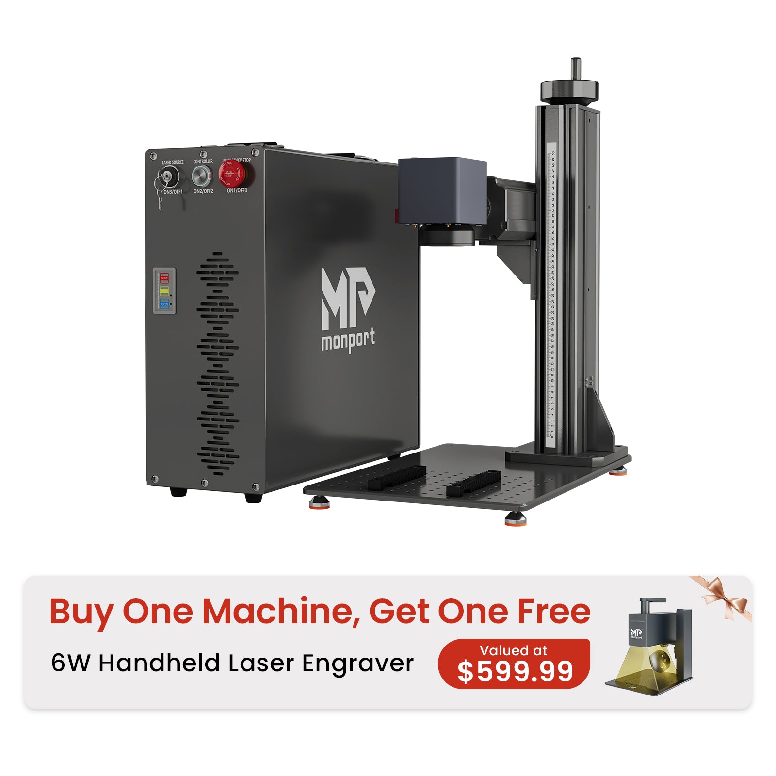 Buy One, Get One | Monport GT 200W Split MOPA Fiber Laser Engraver & Color Marking Machine With AutoFocus+ 6W Handheld Diode Laser Engraver Free