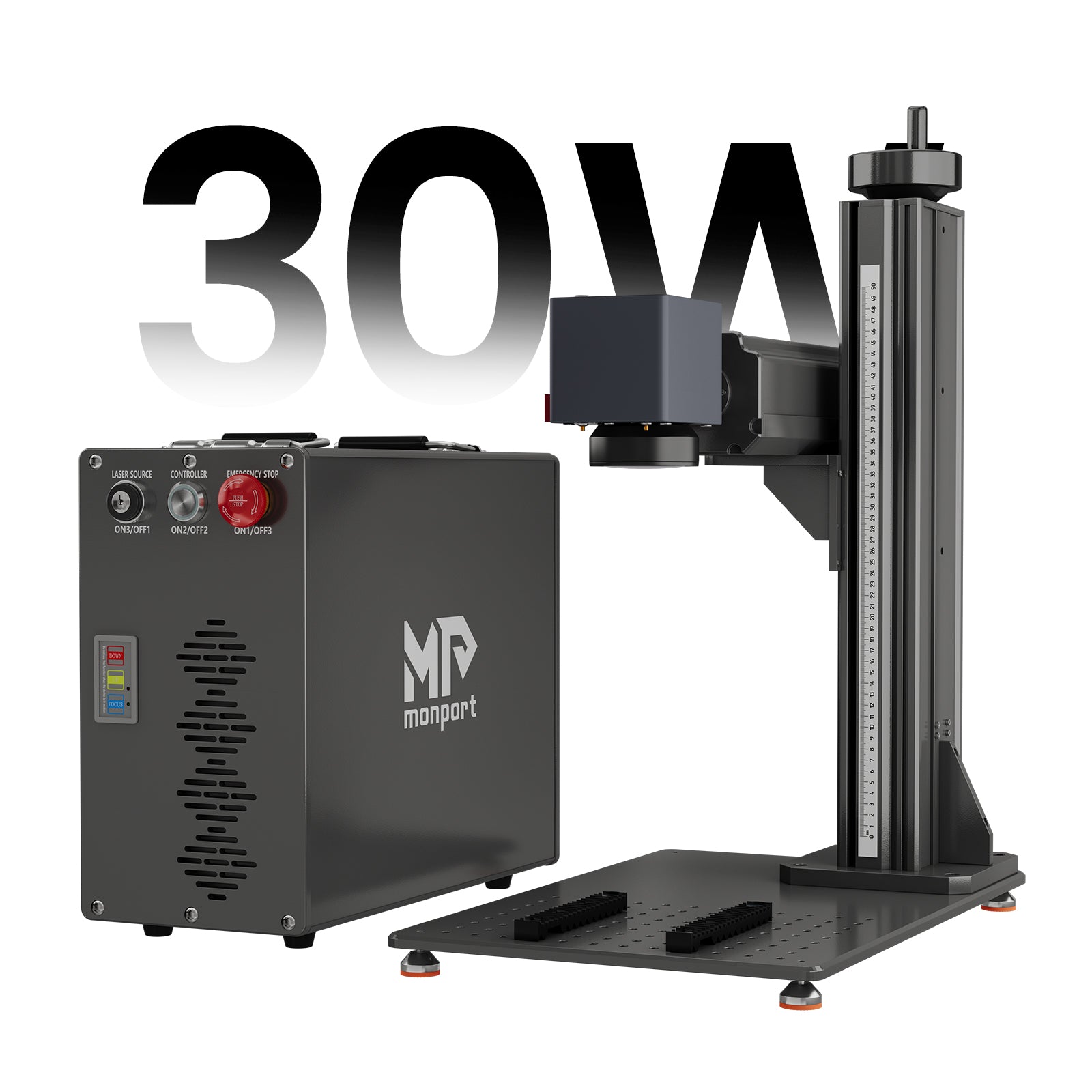 Monport laser engraving machine with '30W' autofocus, marking on metal
