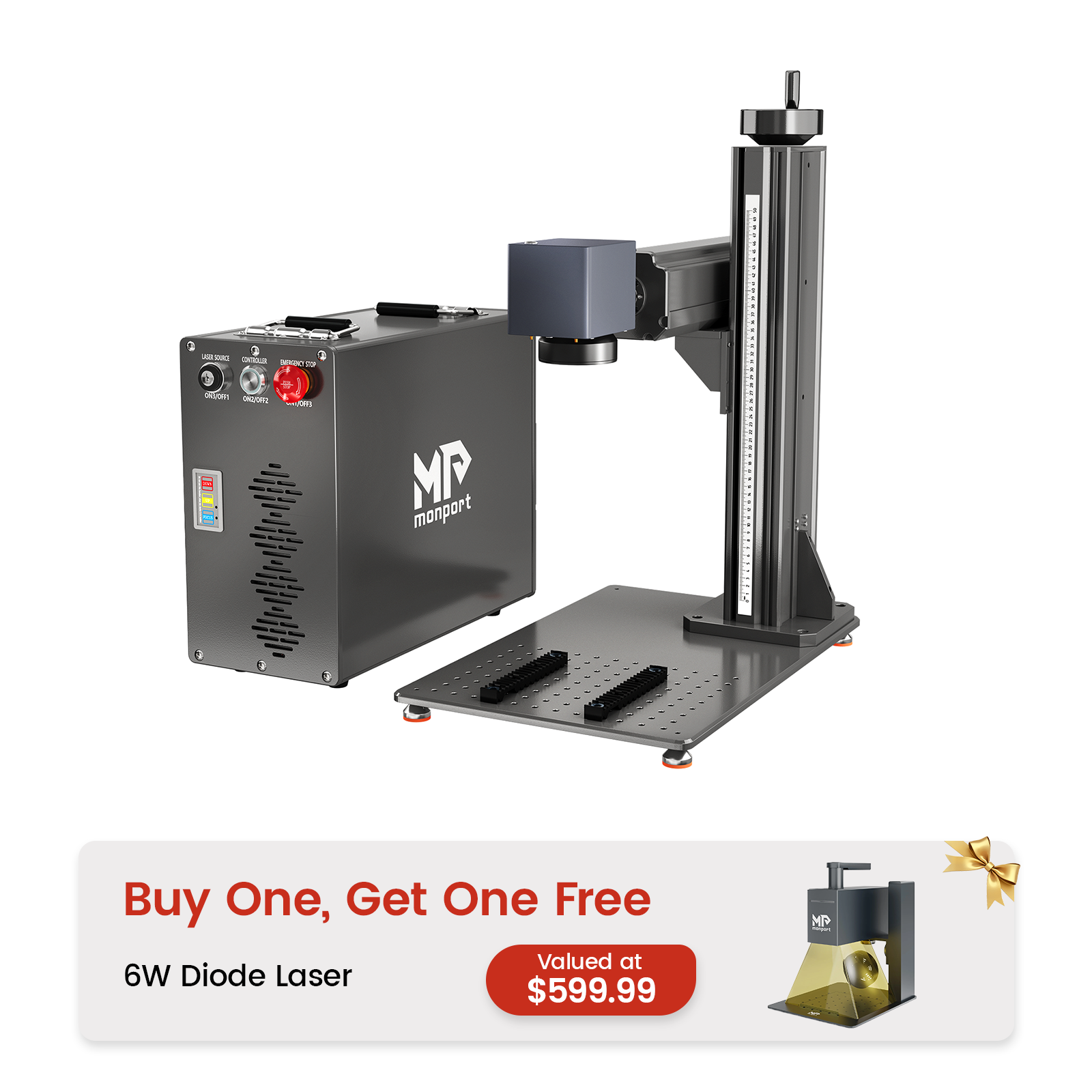 Buy One, Get One | Monport GT 100W Split MOPA Fiber Laser Engraver & Color Marking Machine With AutoFocus+ 6W Handheld Diode Laser Engraver Free