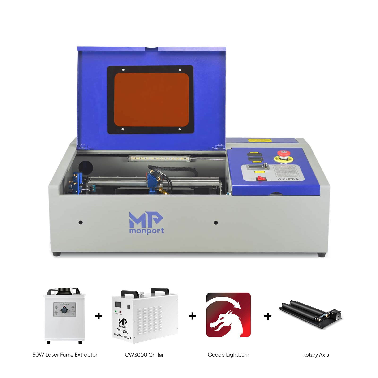 Bundle Sale | Monport 40W Pro Lightburn-Supported (12" X 8") CO2 Laser Engraver All-in One Bundle