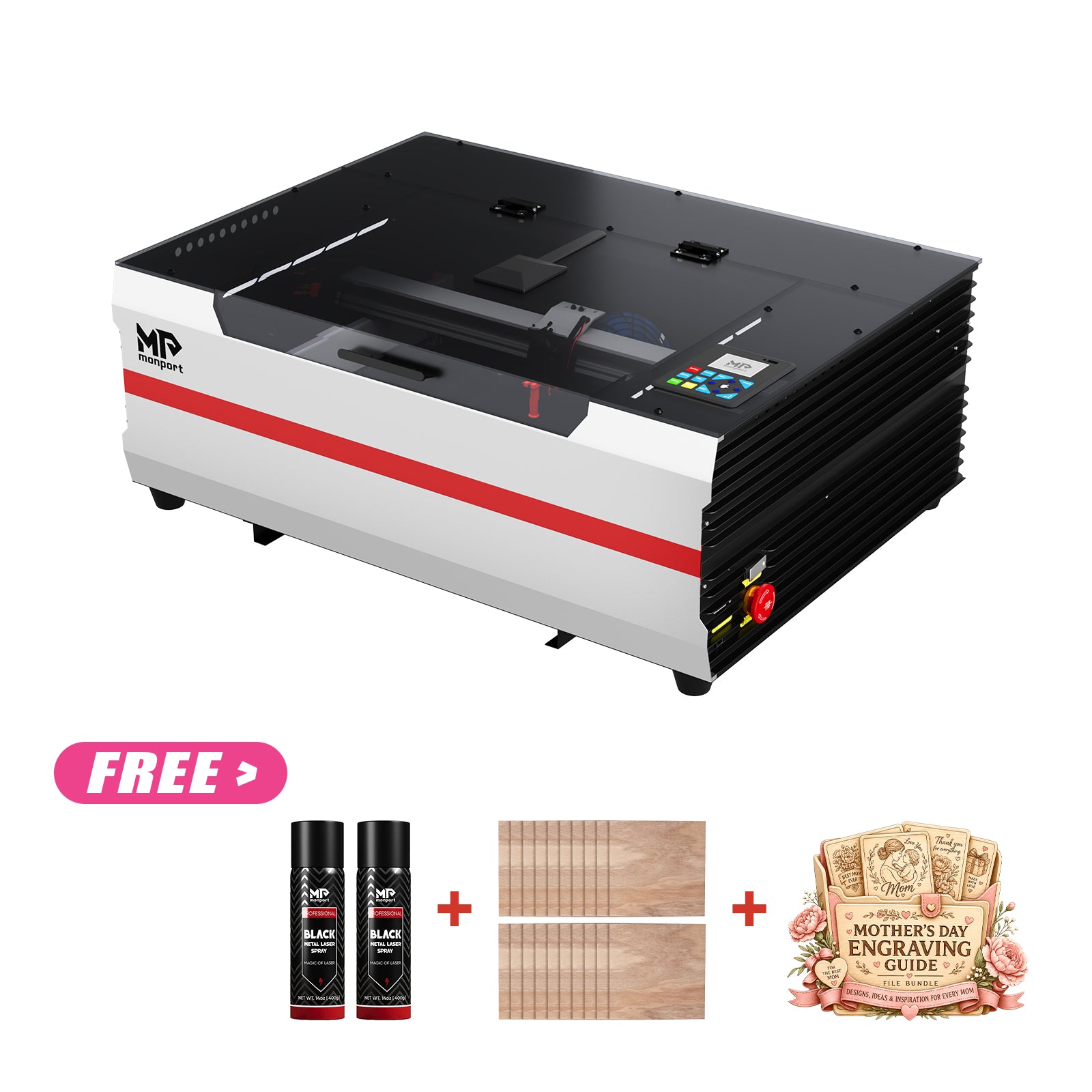 Monport Reno45 Pro Vision 45W Desktop CO2 Laser Engraver & Cutter (16" X 12") with 8MP HD Camera and Magnetic Assisted Focus