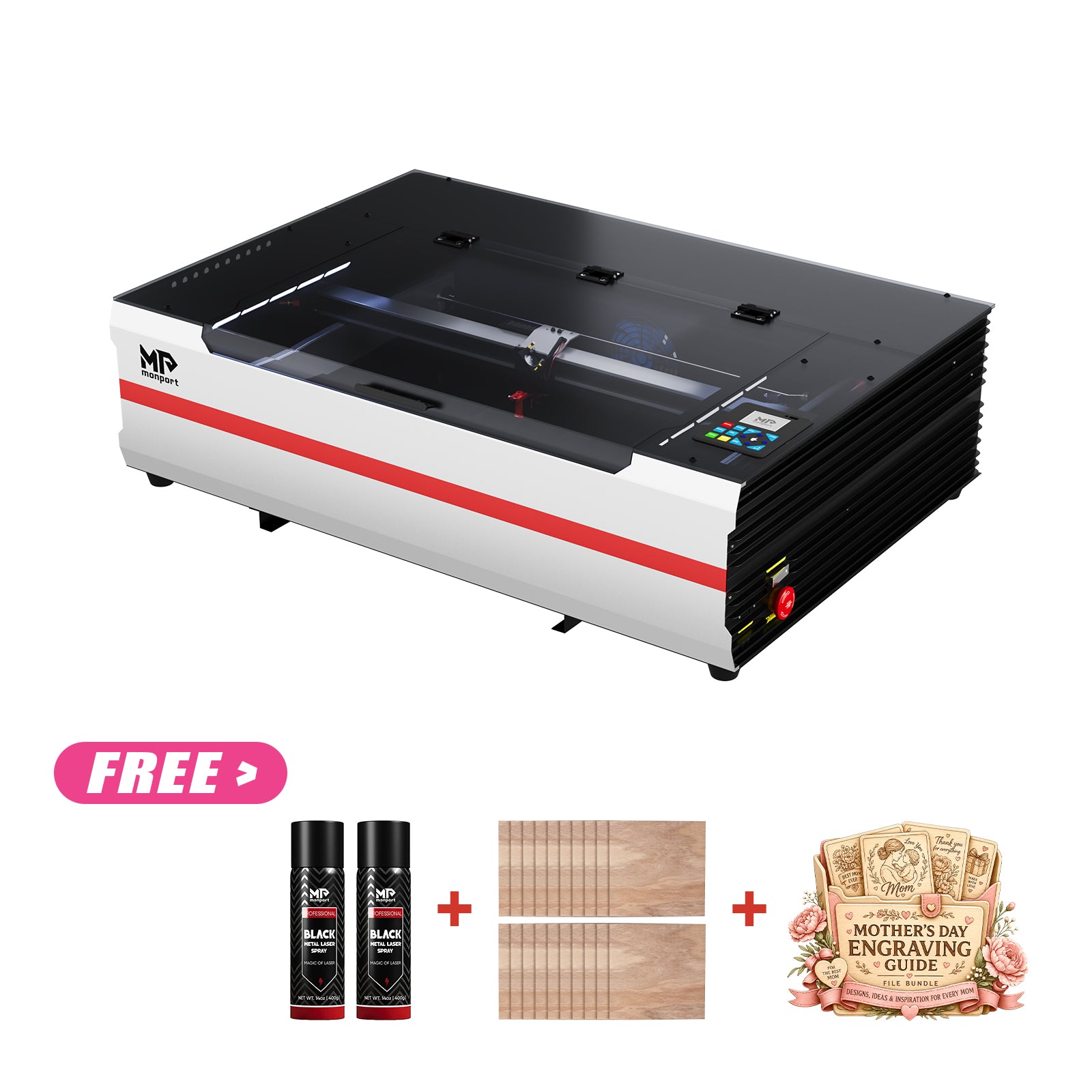 Monport Reno65 Pro 65W Desktop CO2 Laser Engraver & Cutter (24" X 16") with DSP Controller and Magnetic Assisted Focus