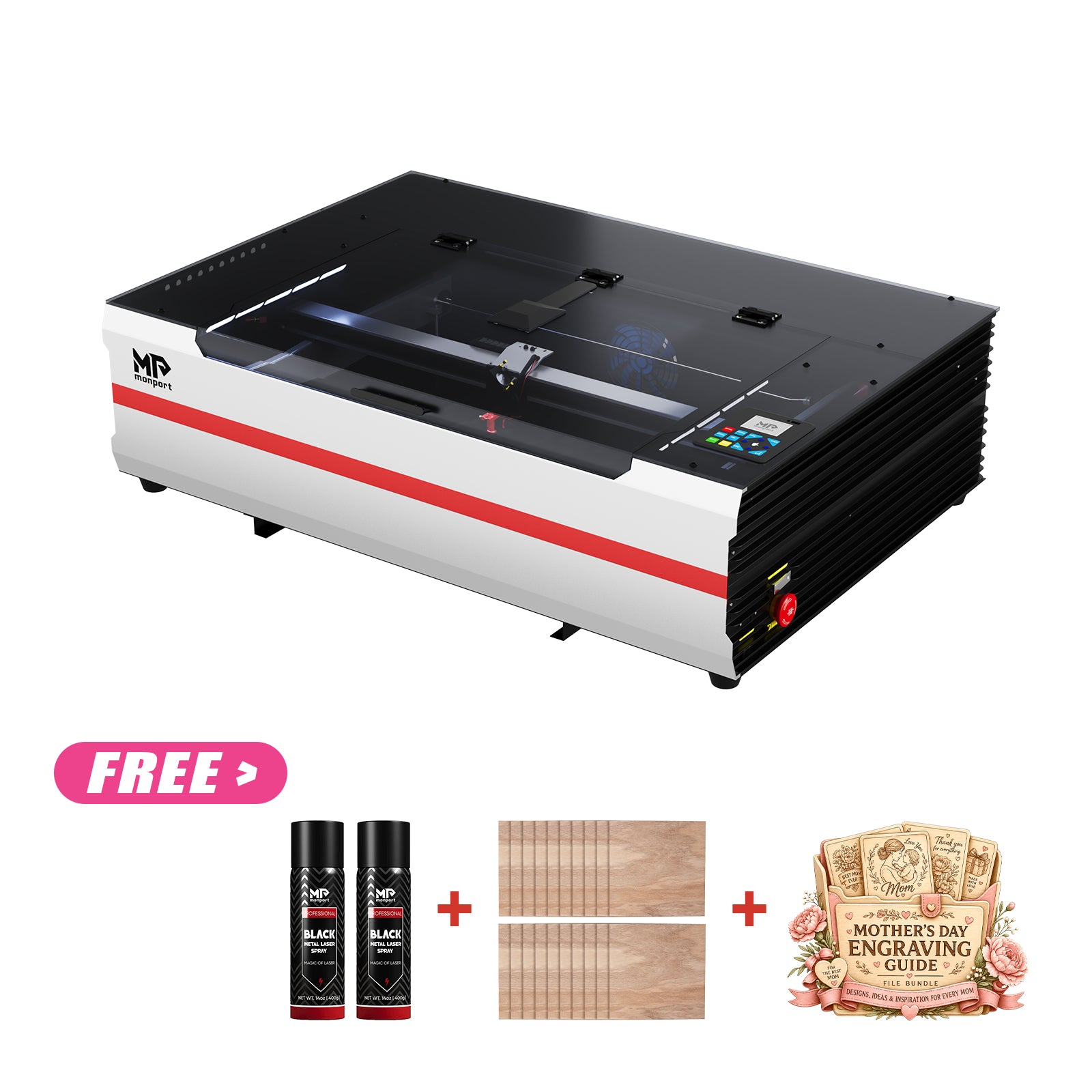 Monport Reno65 Pro Vision 65W Desktop CO2 Laser Engraver & Cutter (24" X 16") with 8MP HD Camera and Magnetic Assisted Focus