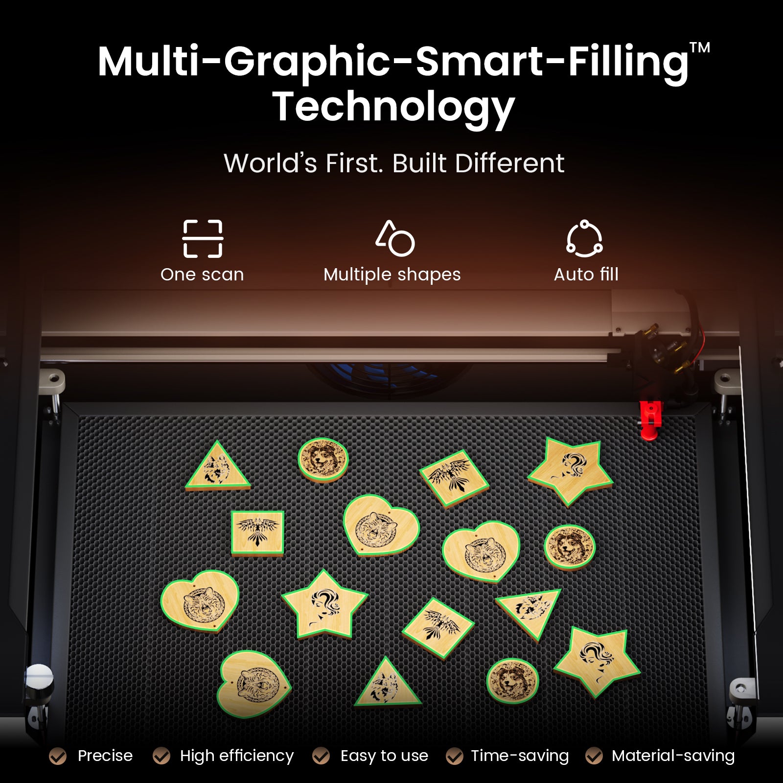 Monport Reno65 Pro Vision 65W Desktop CO2 Laser Engraver & Cutter (24" X 16") with 8MP HD Camera and Magnetic Assisted Focus