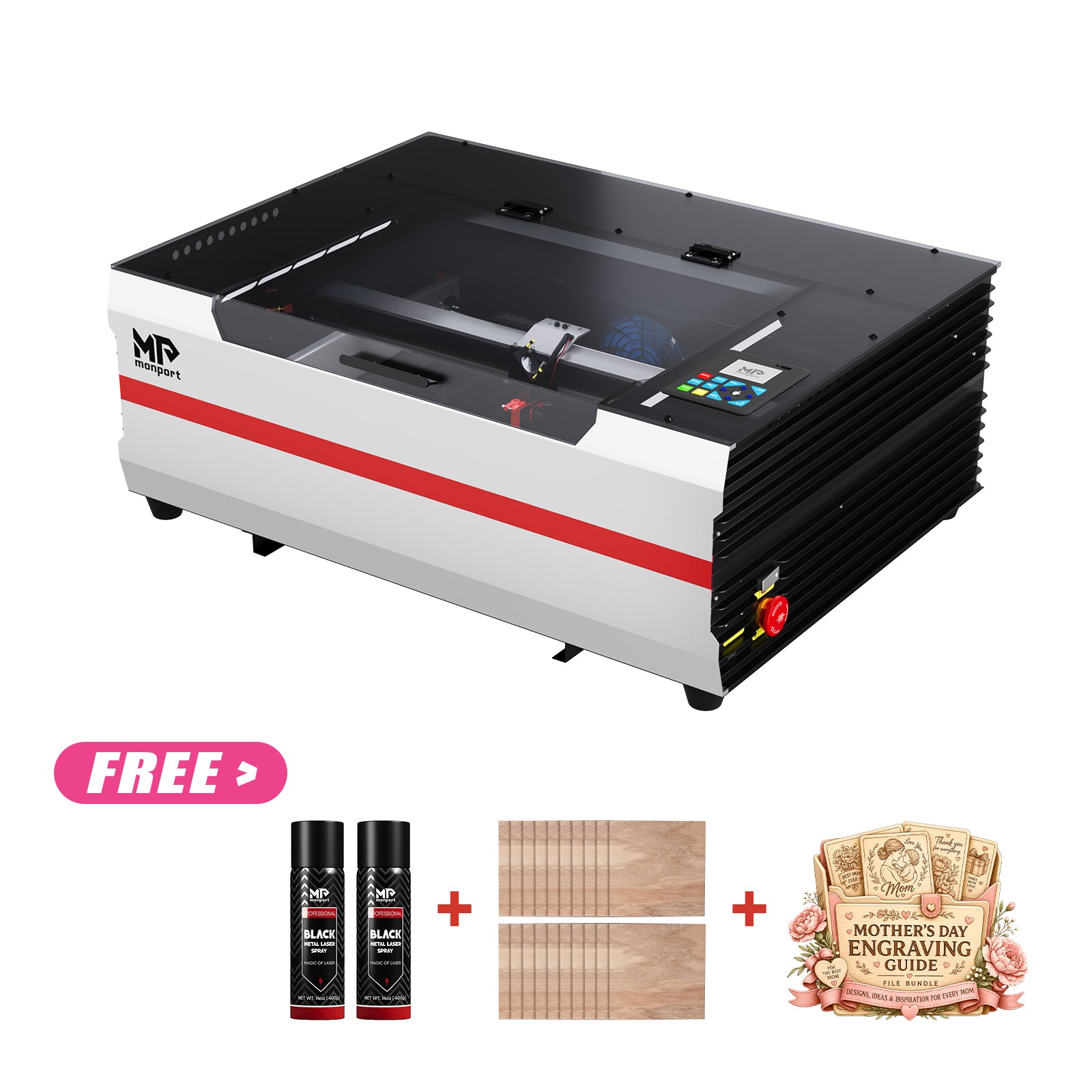 Monport Reno45 Pro 45W Desktop CO2 Laser Engraver & Cutter (16" X 12") with Magnetic Assisted Focus