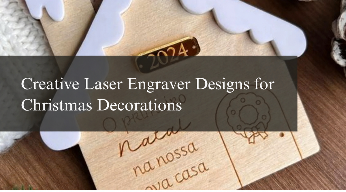 Wooden Christmas house ornament with engraved holiday lettering and wreath design, showcasing creative laser engraver designs for Christmas decorations.