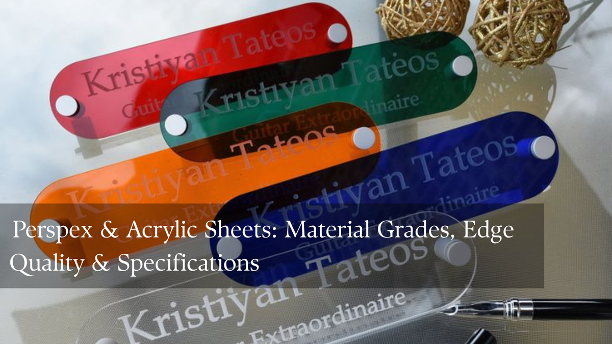 Clear, colored, and textured acrylic sheet samples showing different surface finishes and exposed edges