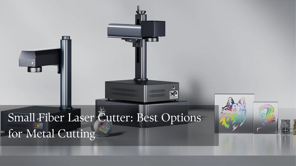 Small fiber laser cutter for metal in a compact workshop with cut stainless steel parts