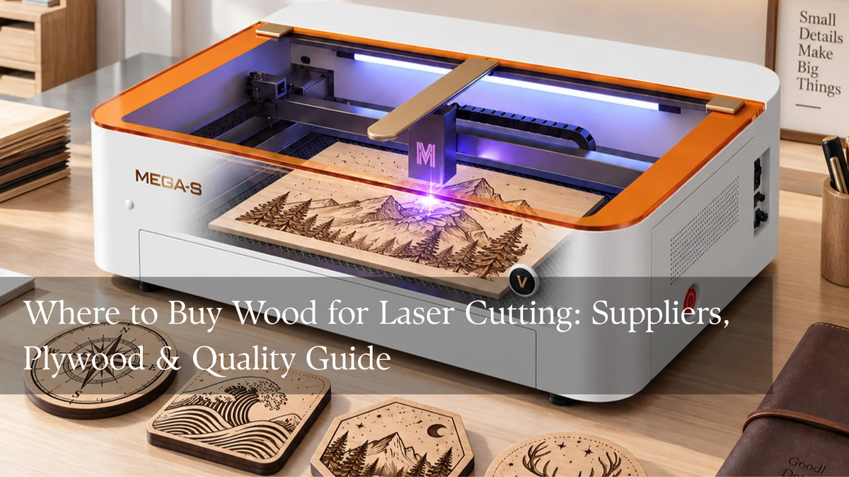 Wood and plywood sheets for laser cutting with measuring tools and finished laser-cut parts