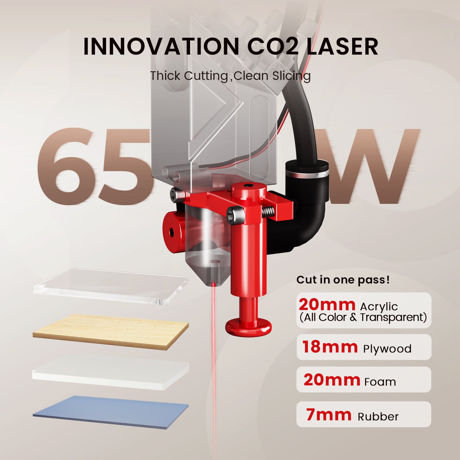 Monport Reno65 Pro 65W Desktop CO2 Laser Engraver & Cutter (24" X 16") with DSP Controller and Semi-Autofocus