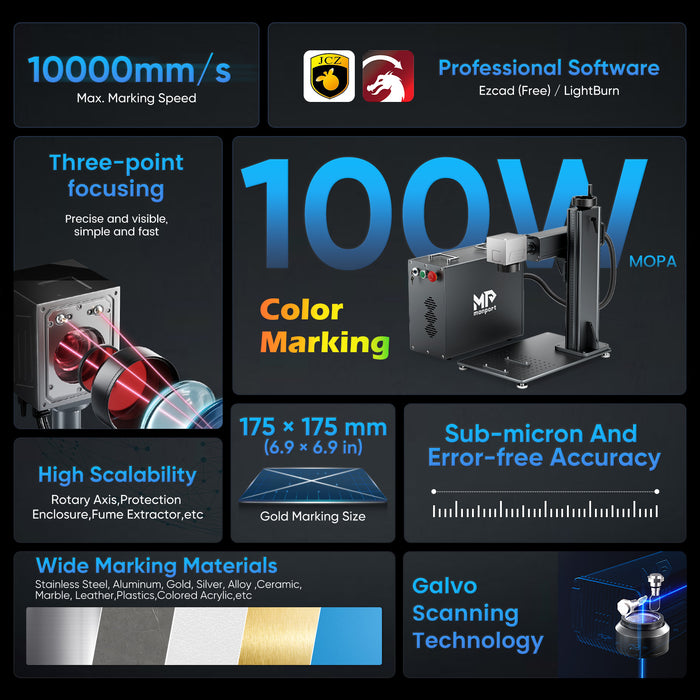 Monport GPro 100W Split MOPA Fiber Laser Engraver & Marking Machine With Manual Focus