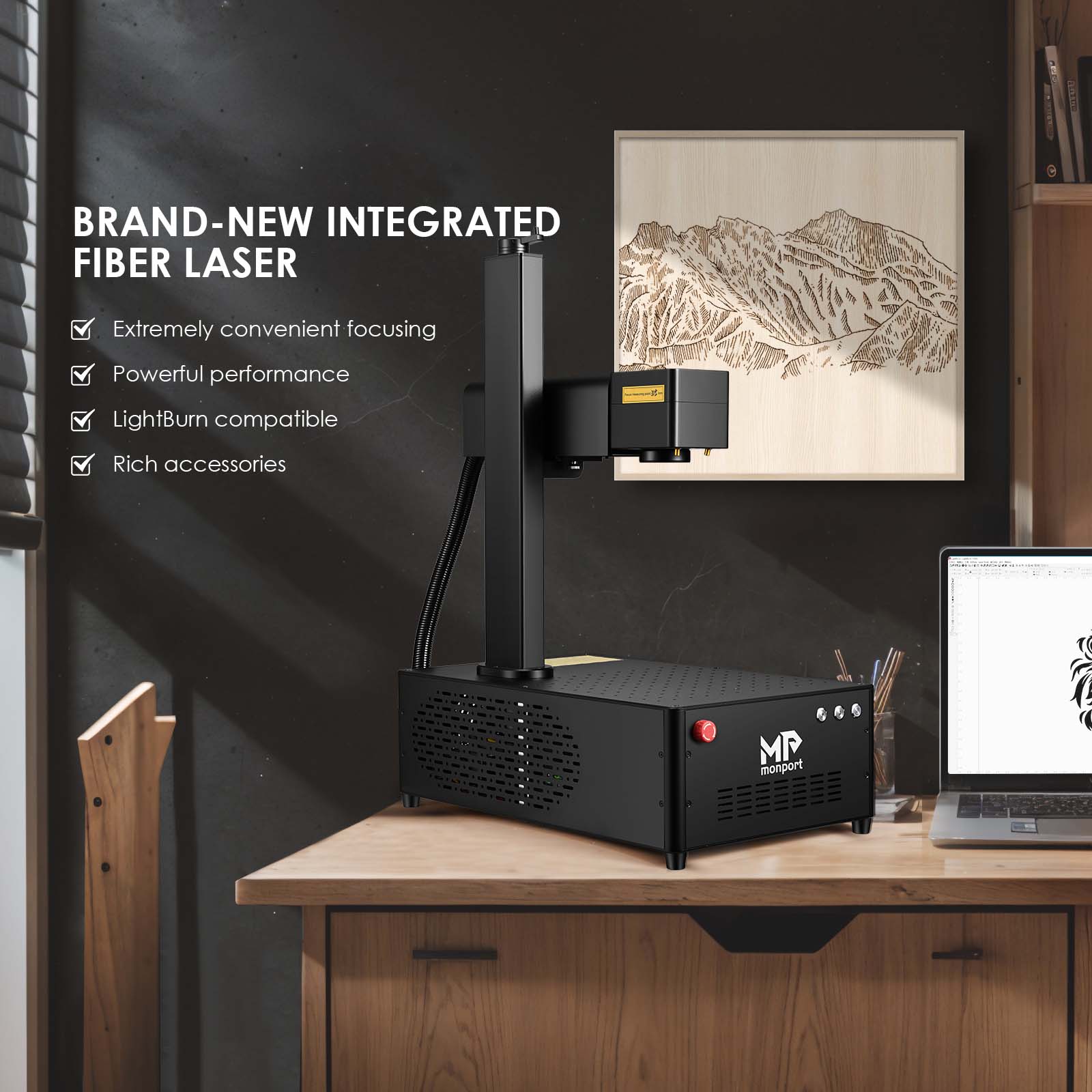 Pre-Owned | Monport GI Integrated MOPA Fiber Laser Engraver & Marking Machine with Electric Lifting (20W / 60W, 3-Month Warranty)