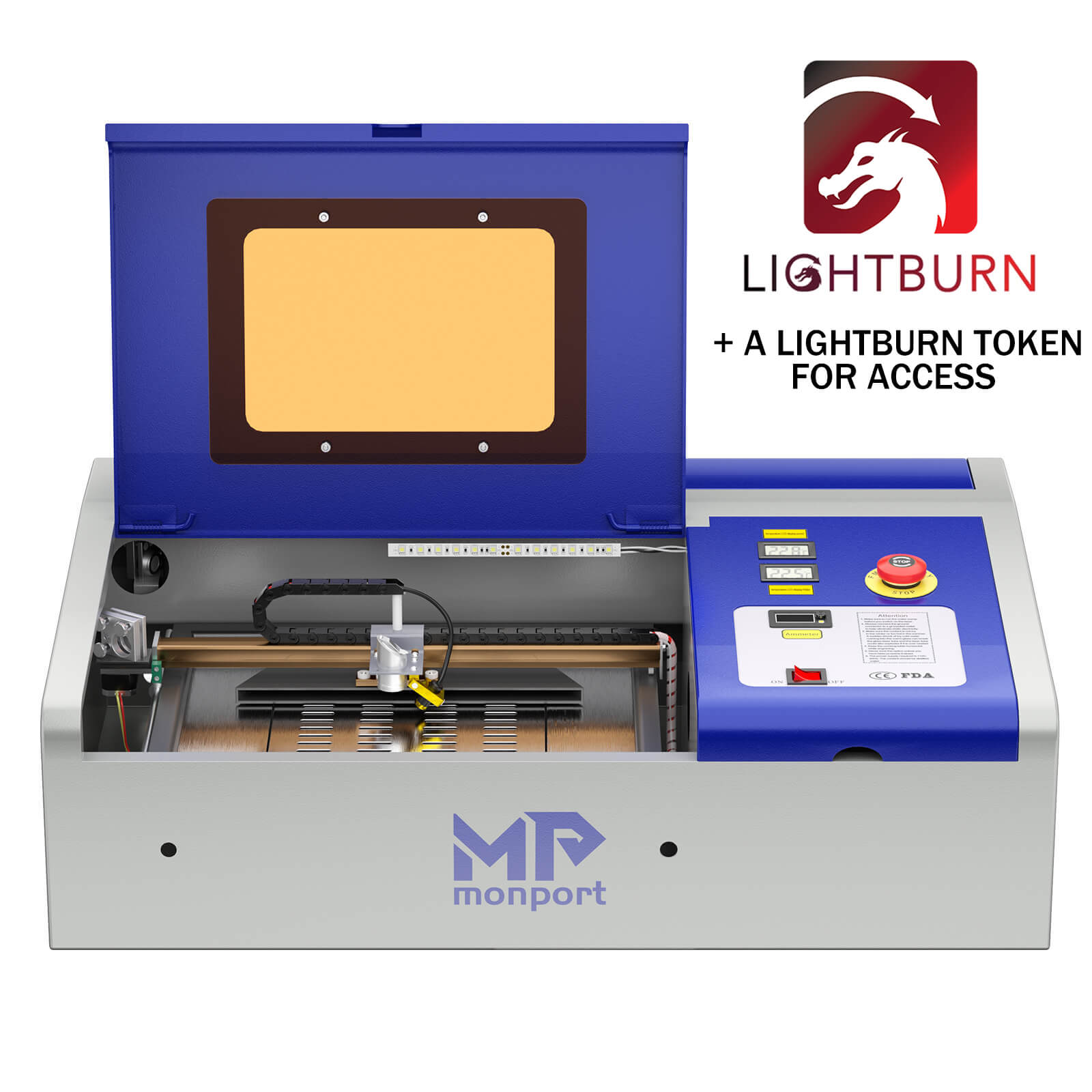 Monport 40W Lightburn-ready (12" X 8") CO2 Laser Engraver & Cutter with FDA Approval