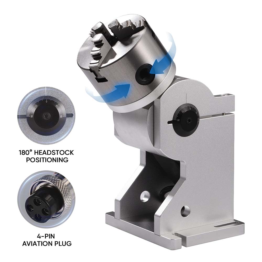 Monport 80MM Three Jaws Rotary Axis Attachment with a Scale Dial (for Fiber Engravers only)