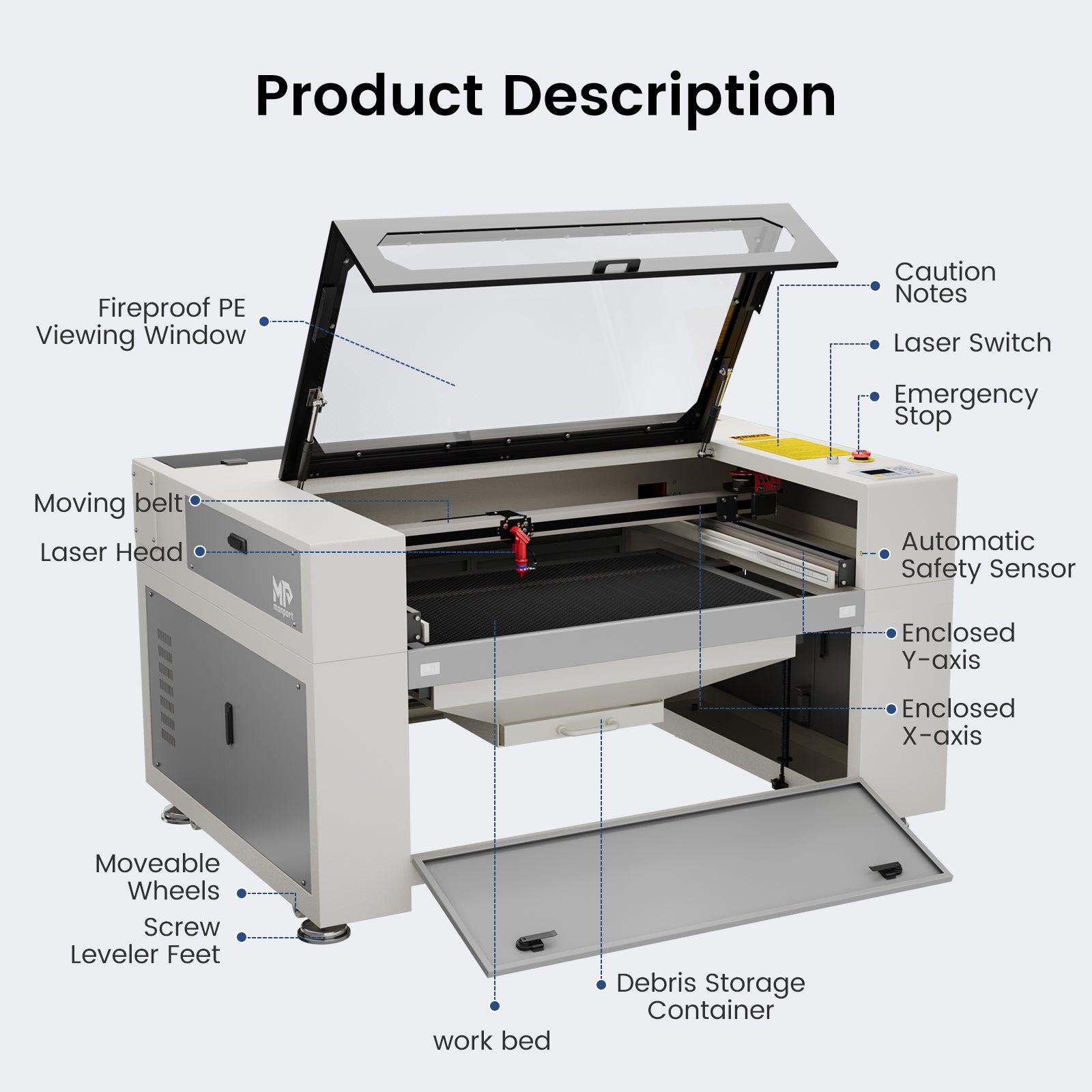 Monport 100W CO2 Laser Engraver & Cutter (40" x 24") with FDA Approved