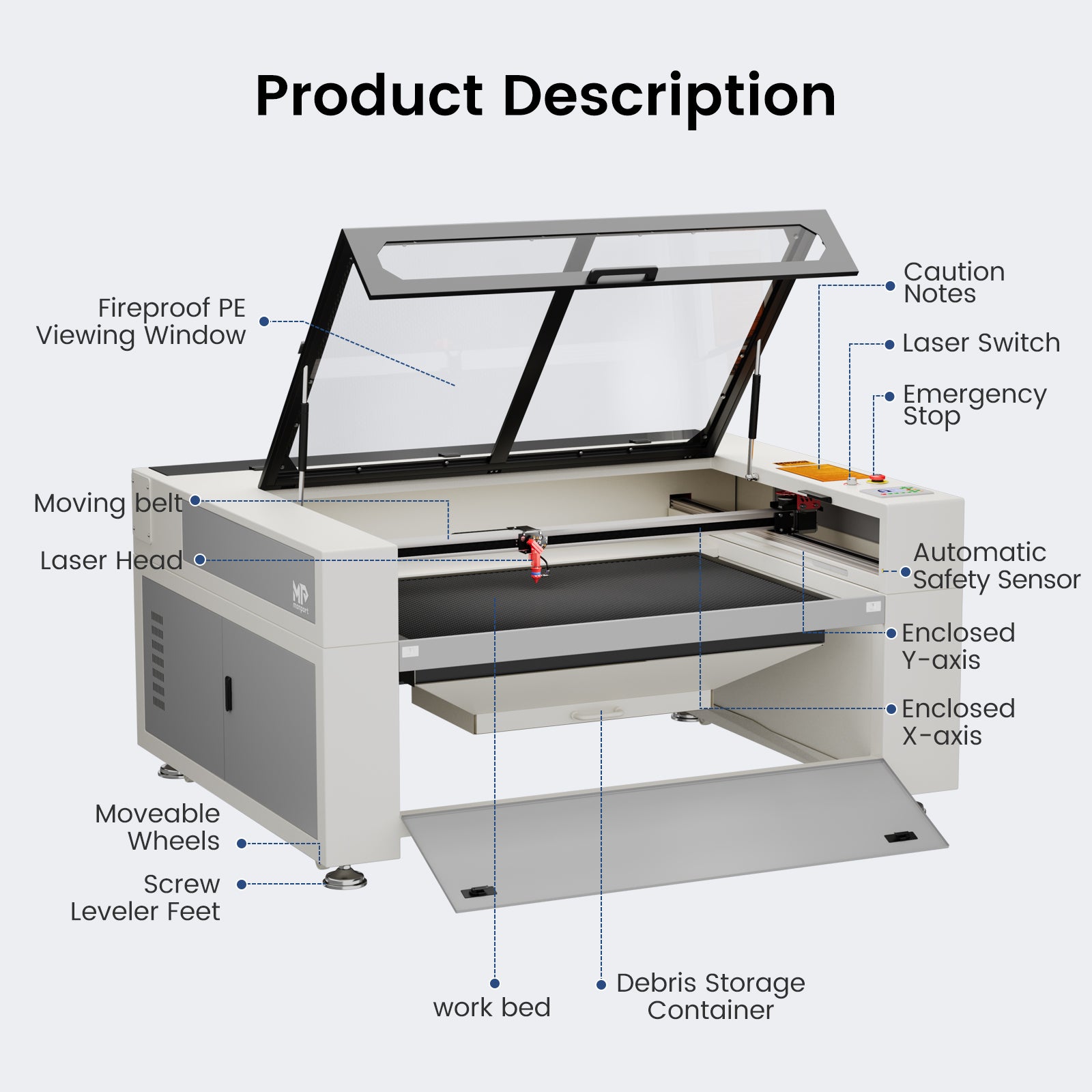 Monport 150W CO2 Laser Engraver & Cutter (64" x 40") with FDA Approved