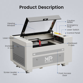 Monport 60W CO2 Laser Engraver & Cutter (24" x 16") with Autofocus