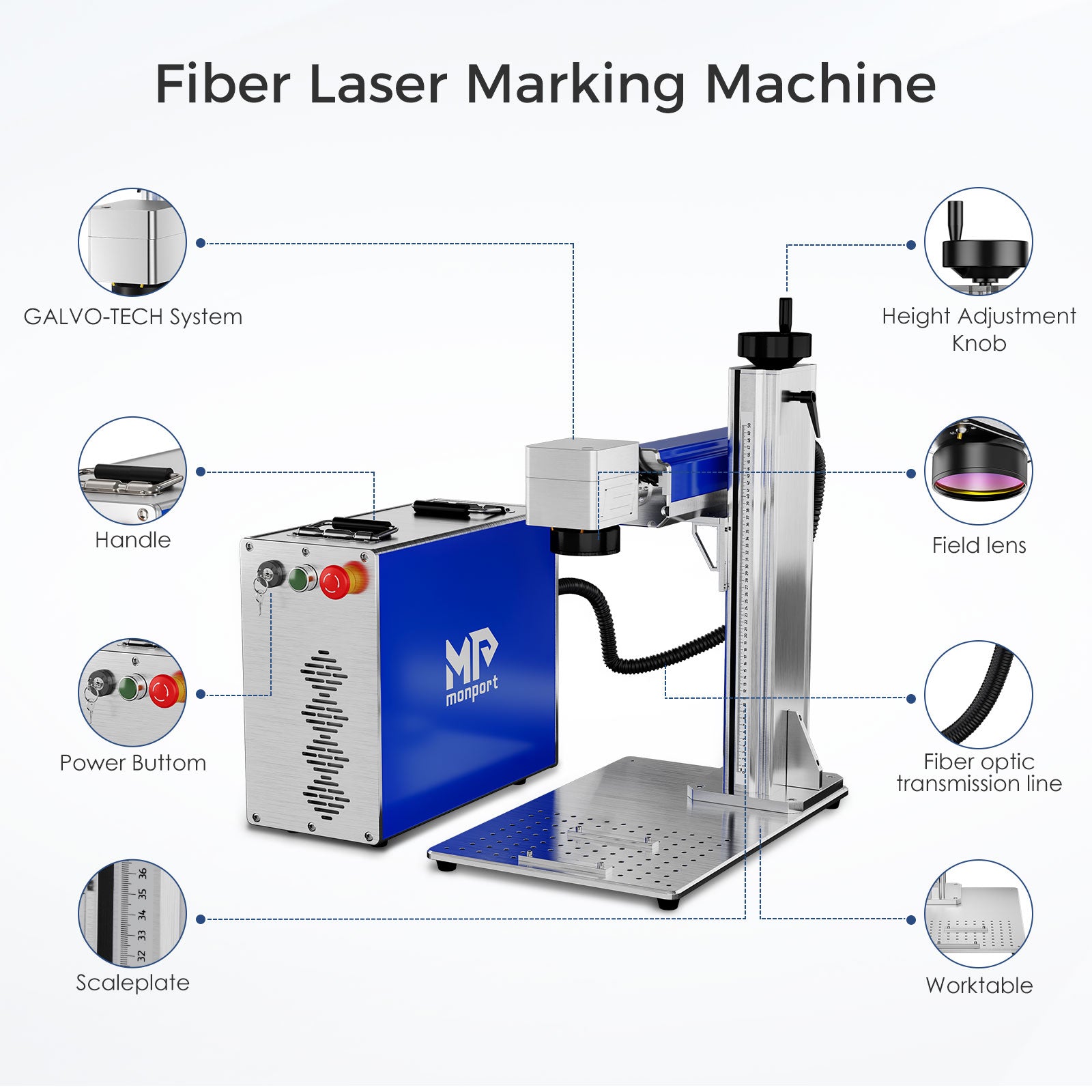 Monport GQ 20W (4.3" x 4.3") Fiber Laser Engraver & Marking Machine with FDA Approval