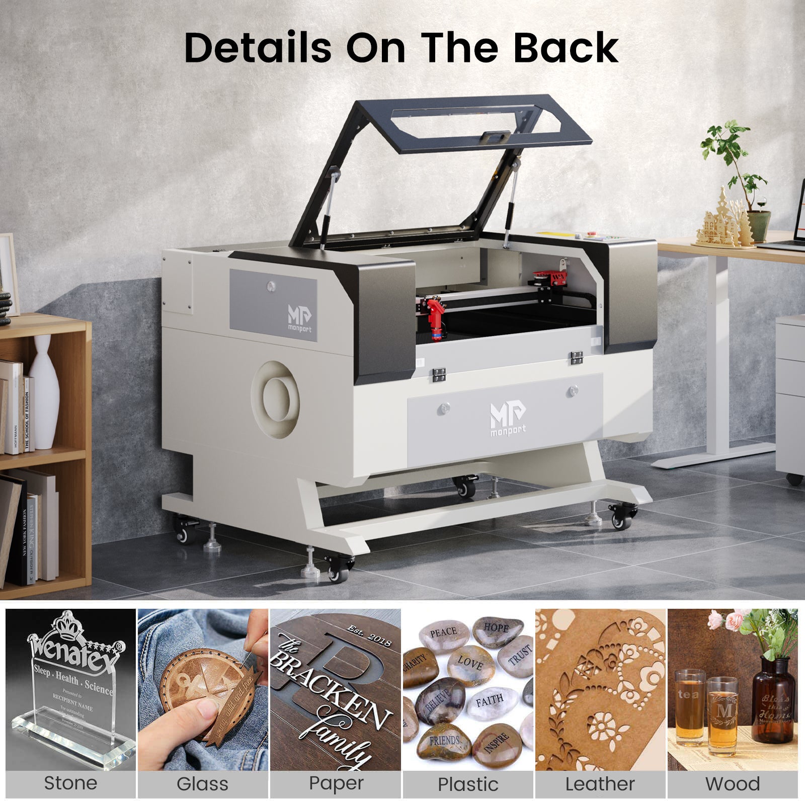 Monport 60W CO2 Laser Engraver & Cutter (28" x 20") with Autofocus and Bracket