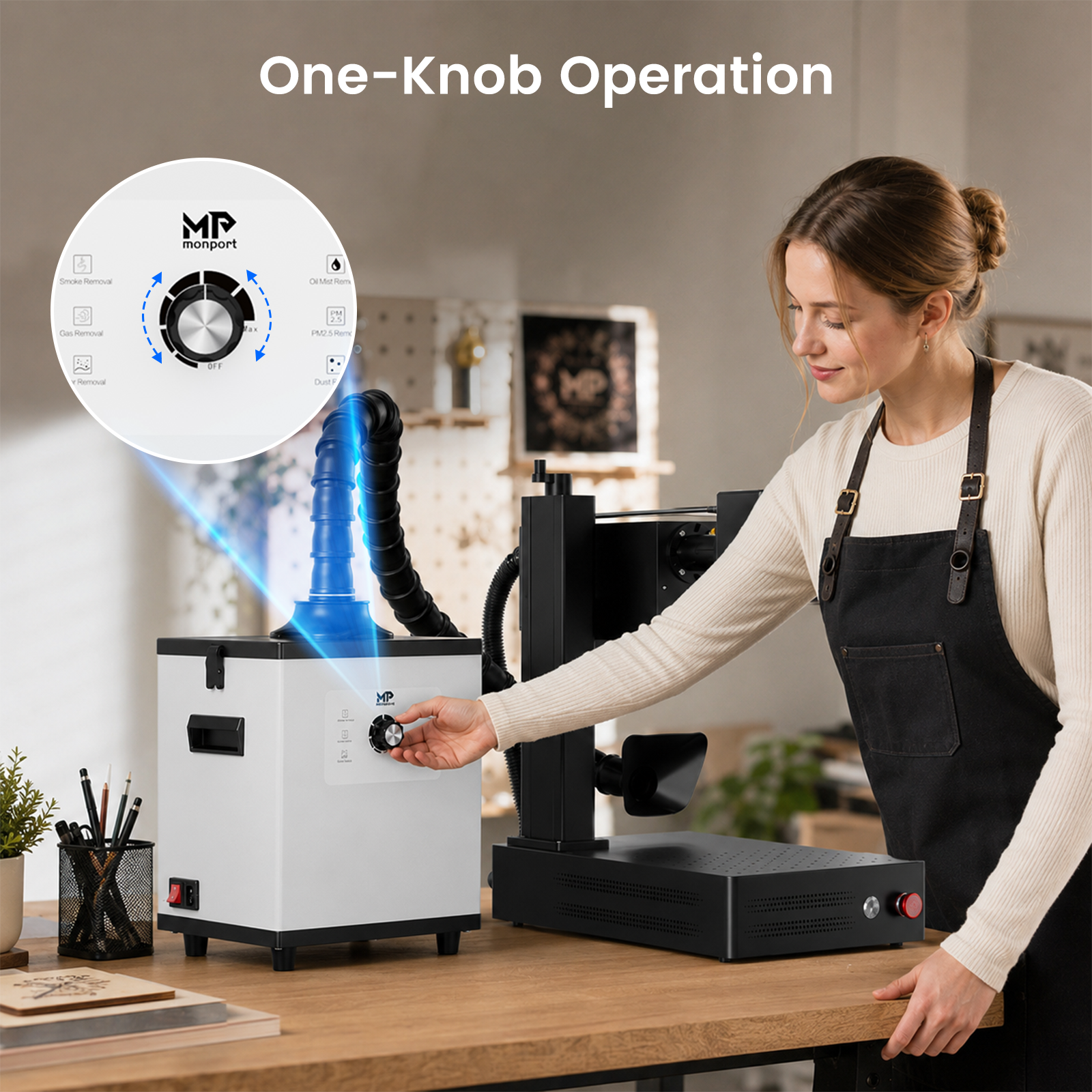 Monport 200W Laser Fume Extractor with 4-Layer Filter for CO2 & Fiber Laser Engraver