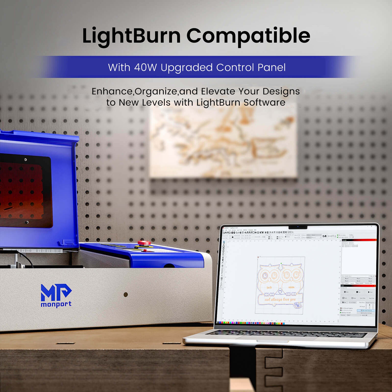 Monport 40W Pro Lightburn-Supported (12" X 8") CO2 Laser Engraver & Cutter with Air Assist