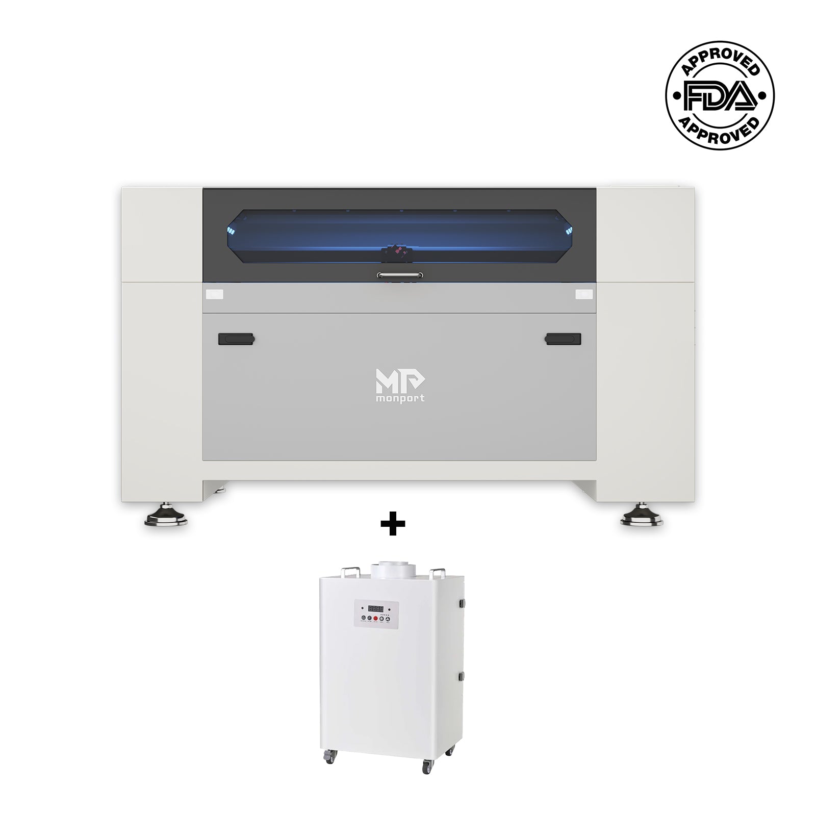 Bundle Sale | Monport Effi9S Upgraded 90W CO2 Laser Engraver with Built-in Water Chiller + 350W Fume Extractor