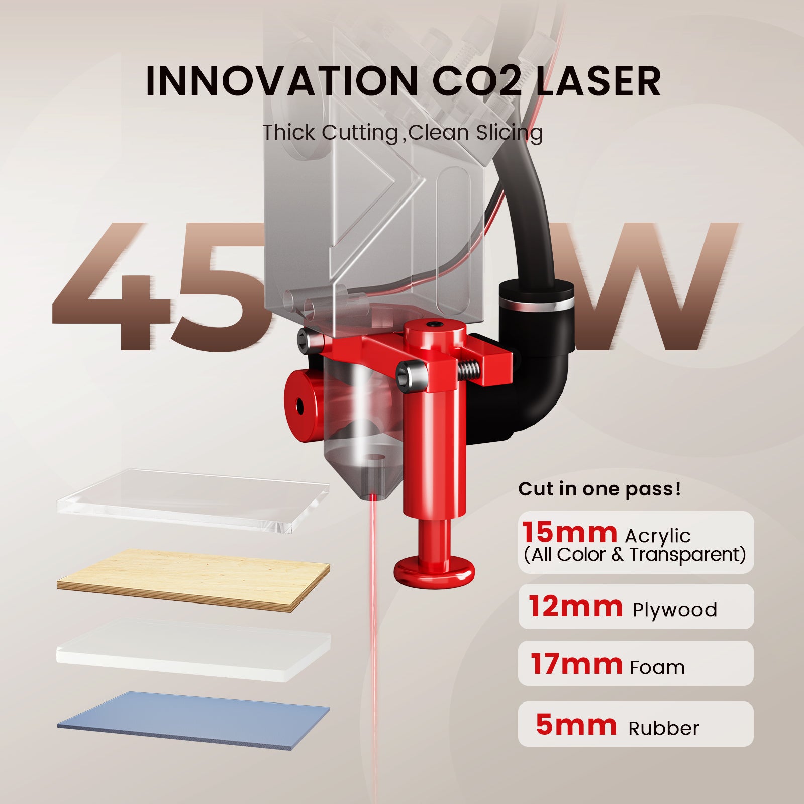 Monport Reno45 45W Desktop CO2 Laser Engraver & Cutter (16" X 12") with Semi-Autofocus
