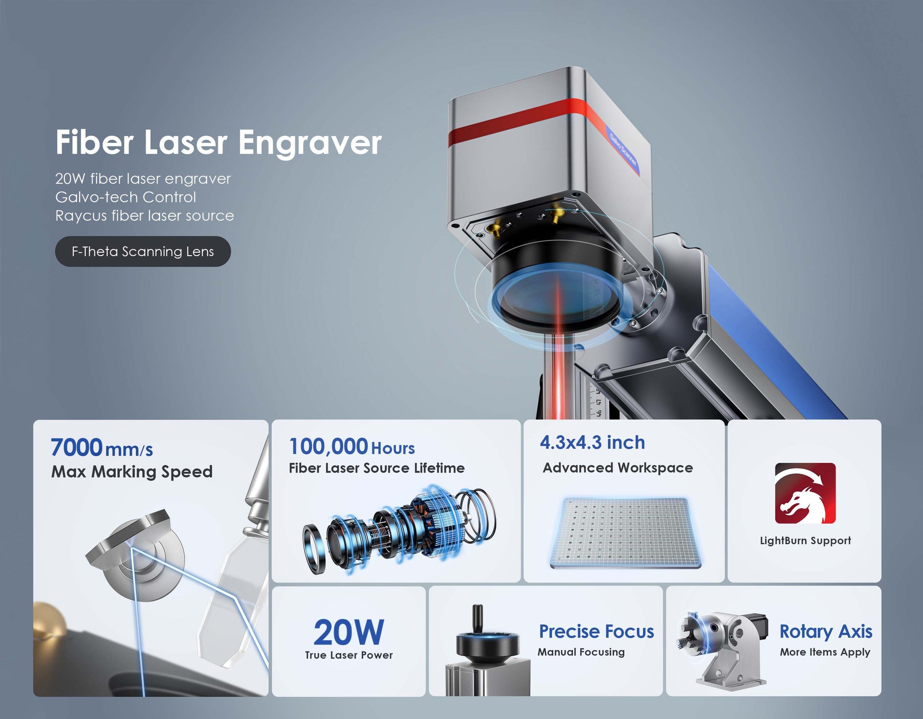 Special Offer | Monport GQ 20W (4.3" x 4.3") Fiber Laser Engraver & Marking Machine with FDA Approval - Machine