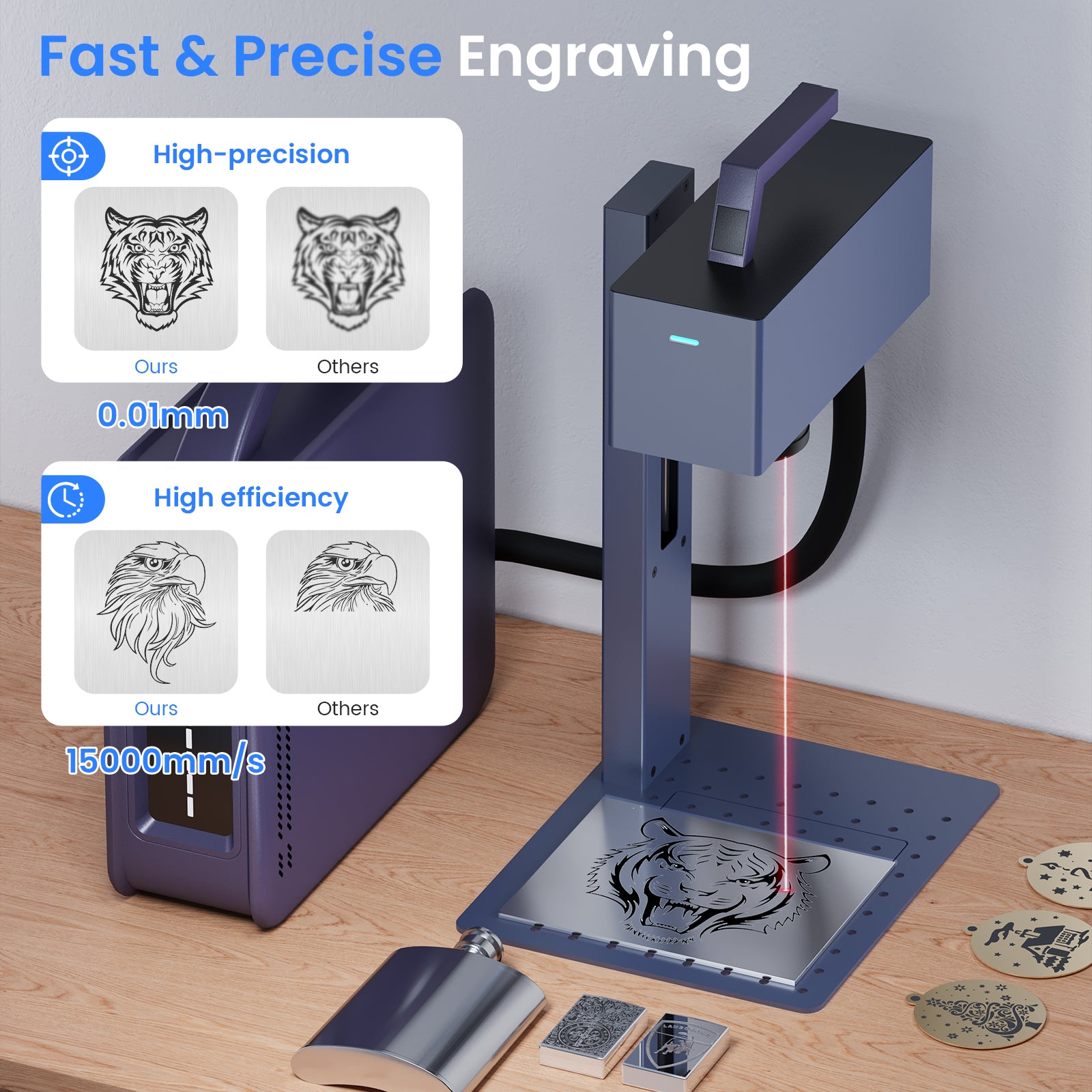 Monport 20W Portable Fiber Laser Engraver for Color Metal Marking