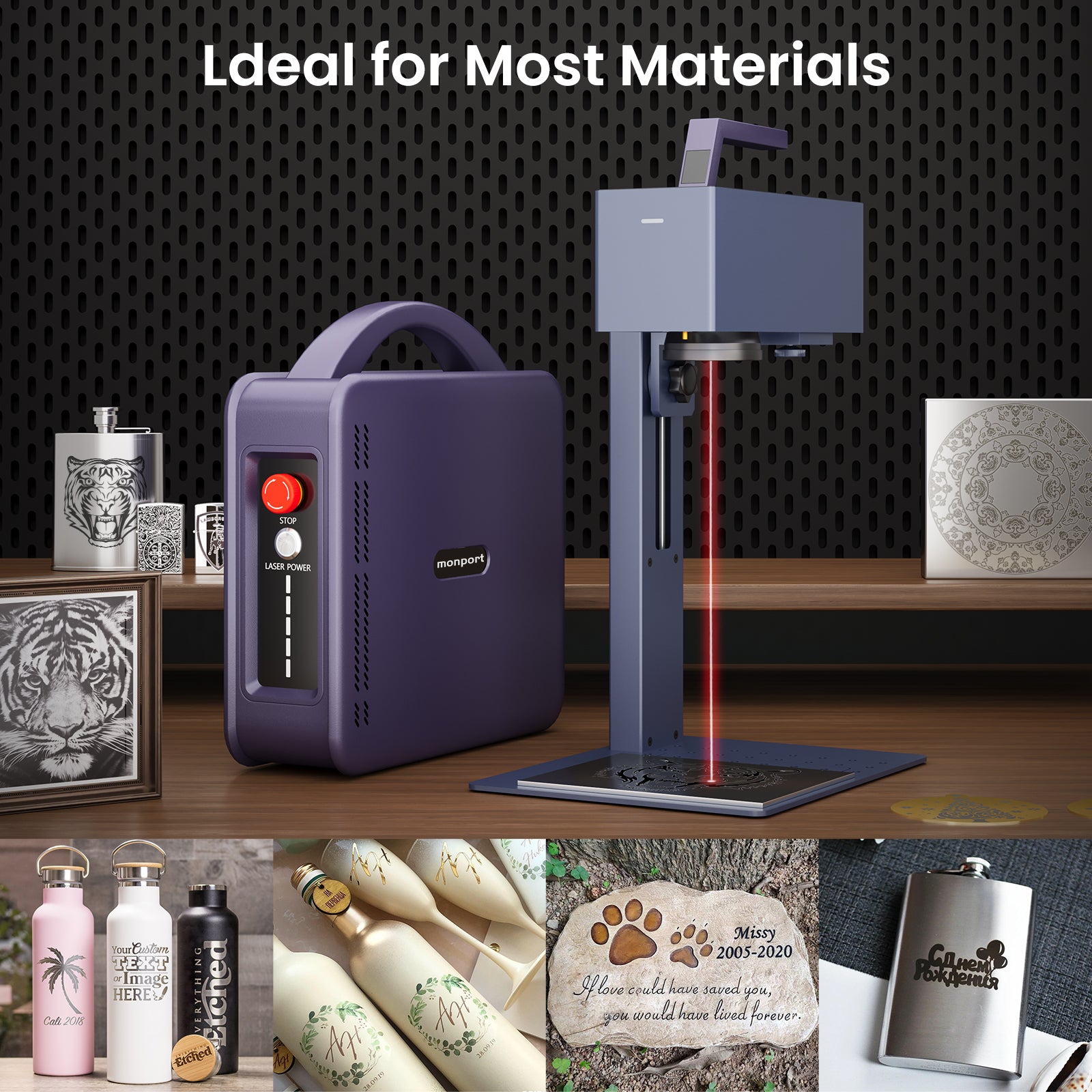 Monport 20W Portable Fiber Laser Engraver for Color Metal Marking