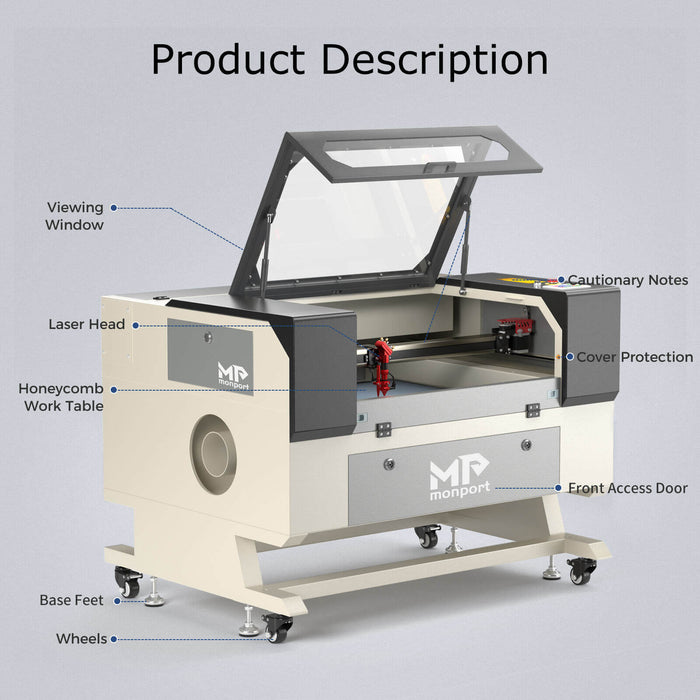 Special Offer |Monport 60W CO2 Laser Engraver & Cutter (28" x 20") with Autofocus