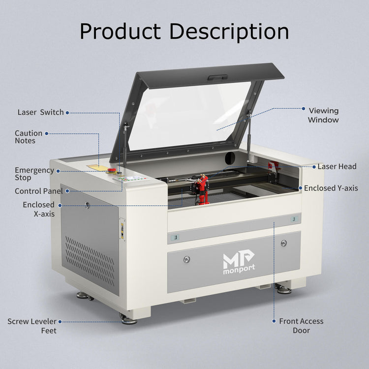 CO2 Laser Cutter and Engraver With Auto Focus, 90W, RECI CO2 Glass Tube,  Auto Focus, 36 inch x 24 inch (690-90W)