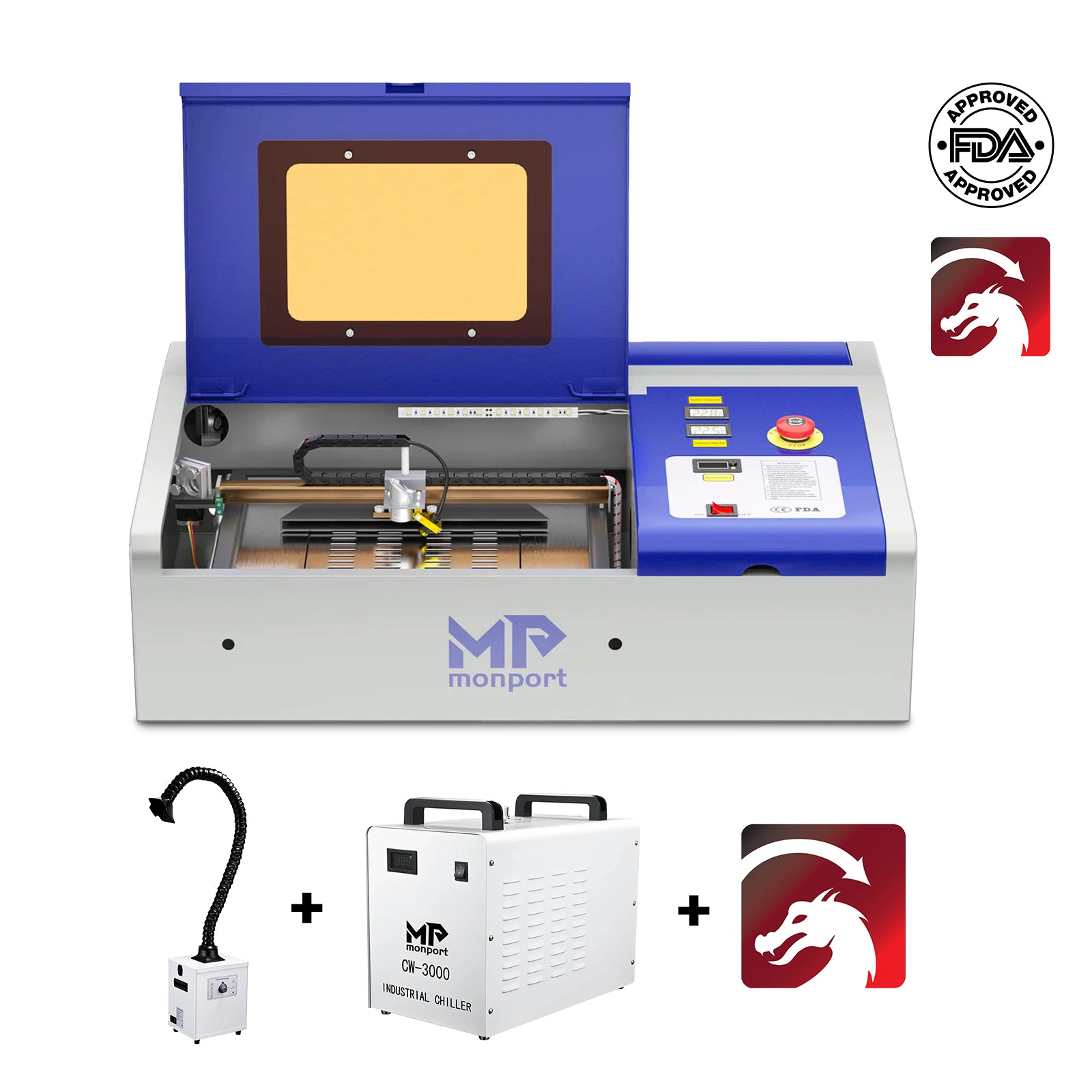 Monport 40W Pro CO2 Laser Engraver All-in-1 Bundle