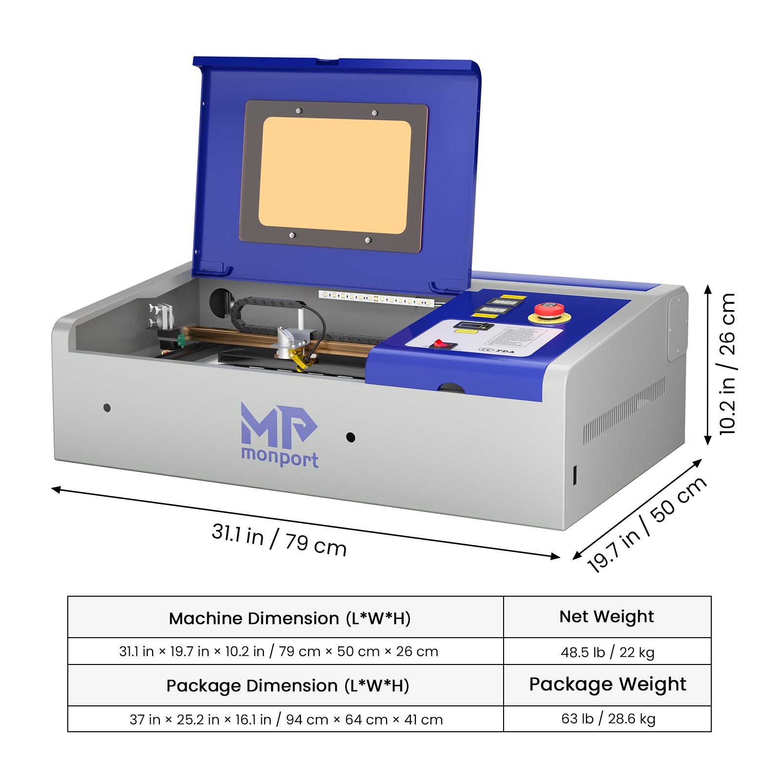 Monport 40W Pro Lightburn-Supported (12" X 8") CO2 Laser Engraver & Cutter with Air Assist