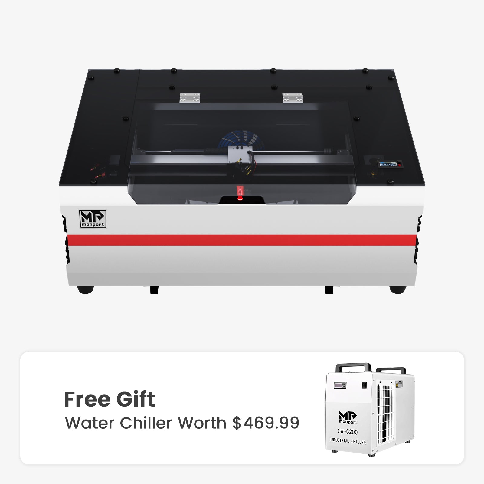 Monport Reno45 45W Desktop CO2 Laser Engraver & Cutter (16" X 12") with Semi-Autofocus