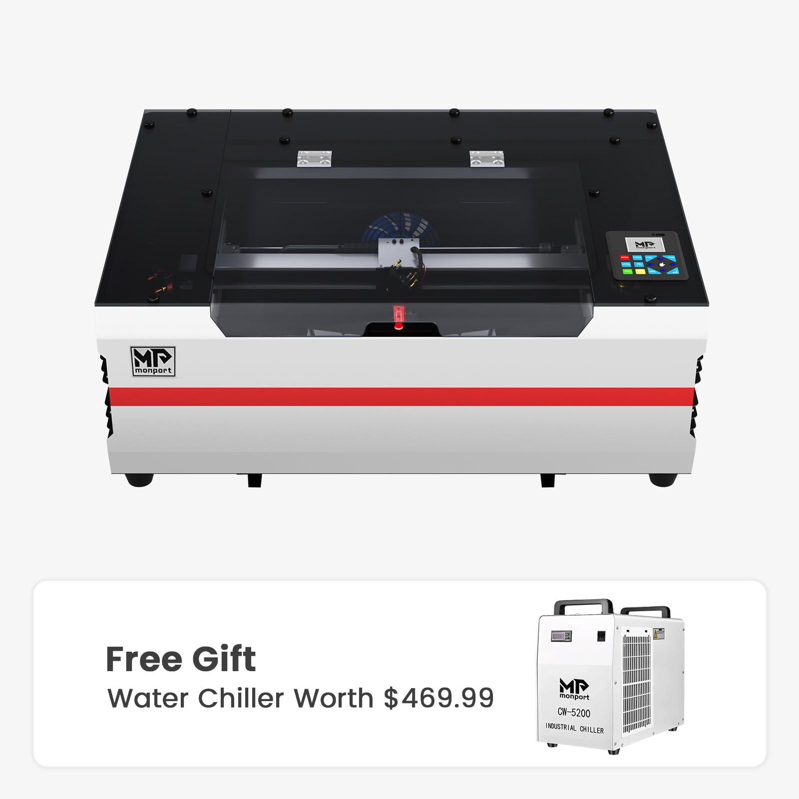 Monport Reno45 Pro 45W Desktop CO2 Laser Engraver & Cutter (16" X 12") with Semi-Autofocus