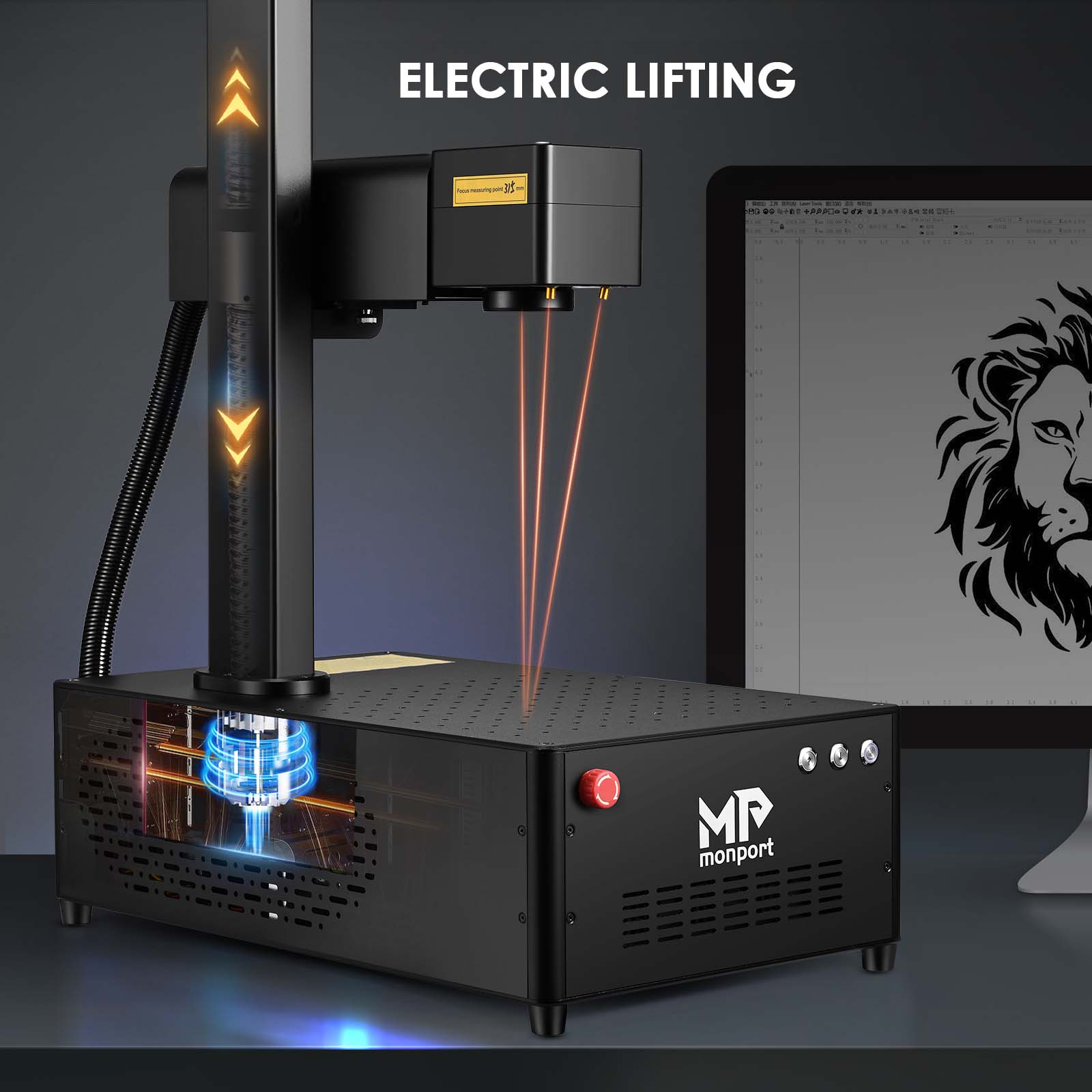 Monport GI 60W Integrated MOPA Fiber Laser Engraver & Marking Machine with Electric Lifting