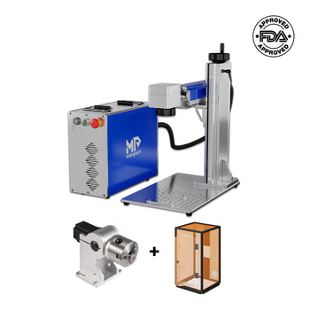 Bundle Sale | GQ 50W (7.9" x 7.9") Fiber Laser Engraver + 80MM Three Jaws Rotary Axis + Laser Engraver Enclosure