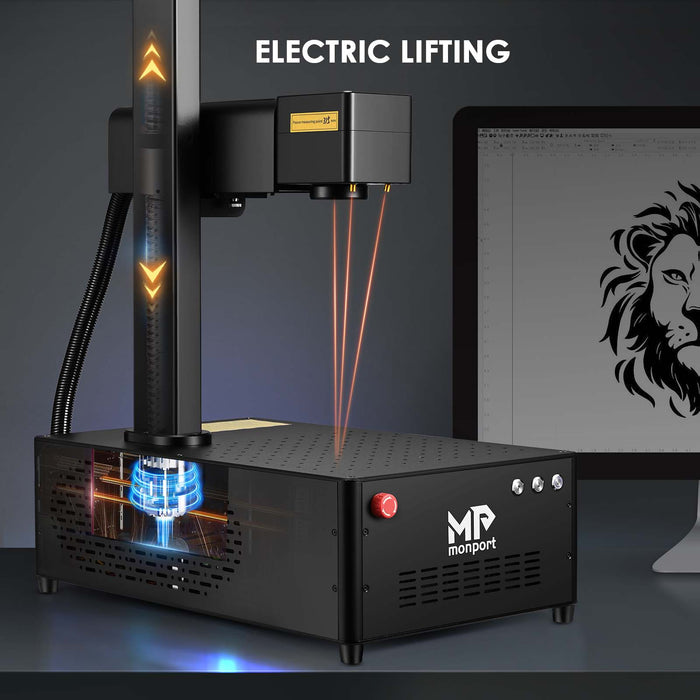 Monport GI 30W Integrated MOPA Fiber Laser Engraver & Marking Machine with Electric Lifting