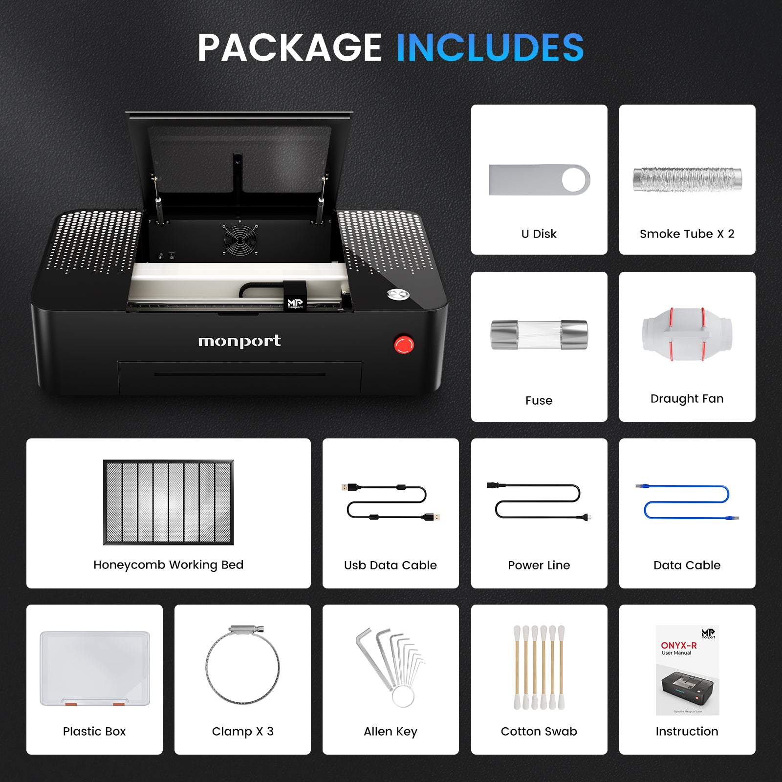 MONPORT ONYX 55W Desktop CO2 Laser Engraver with Autofocus