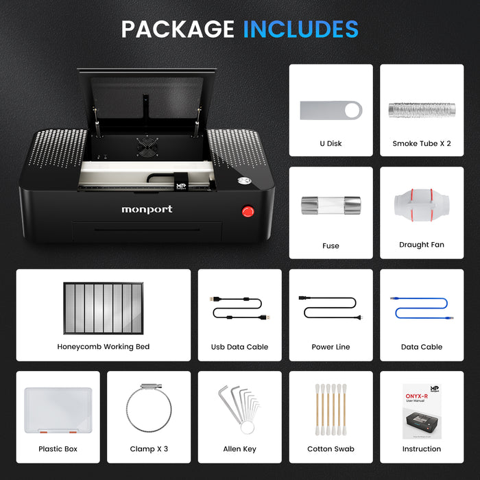 MONPORT ONYX 55W Desktop CO2 Laser Engraver with Autofocus