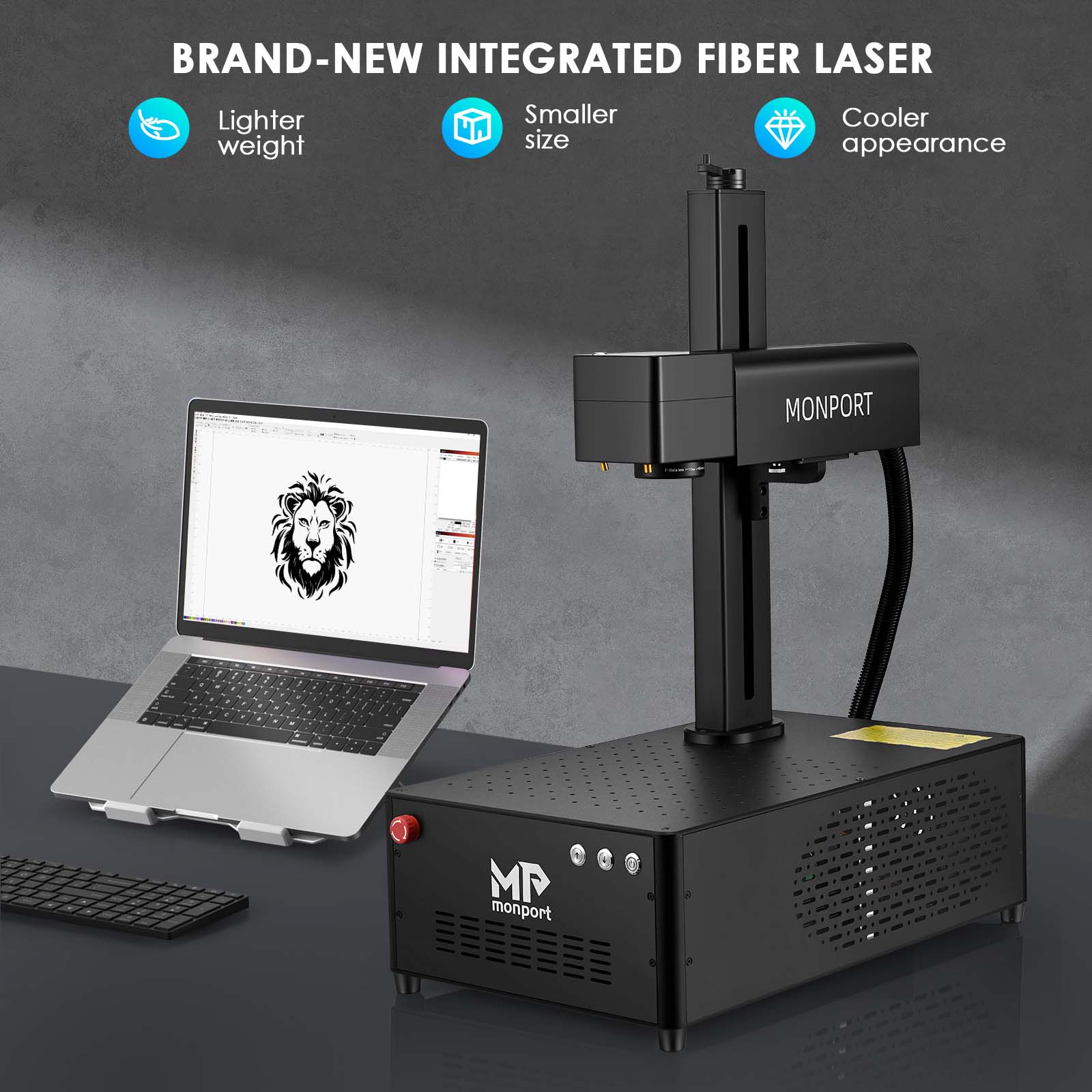 MONPORT GP 50W Integrated Fiber Laser Engraver & Marking Machine with Electric Lifting