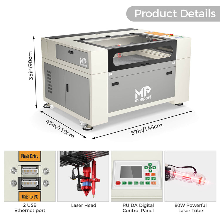 80W Co2 Laser Engraver Machine CO2 Laser Cutter with Auto Focus Red Dot  Pointer with 900x600mm 36 x 24 Slat, Honeycomb, Lifting Workbench,S&A  CW3000