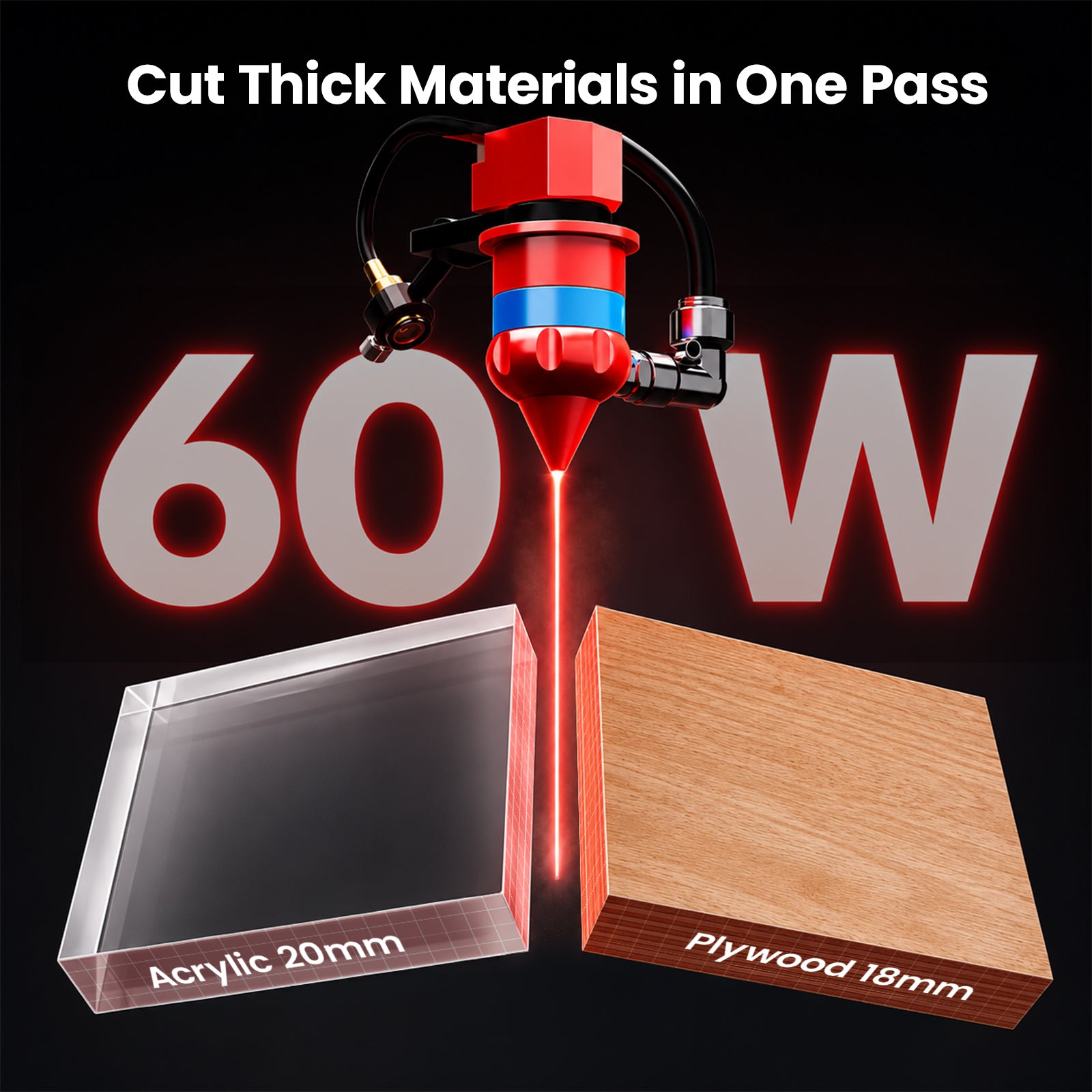Monport 60W CO2 Laser Engraver & Cutter (24" x 16") with Autofocus