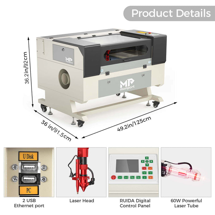 Special Offer |Monport 60W CO2 Laser Engraver & Cutter (28" x 20") with Autofocus