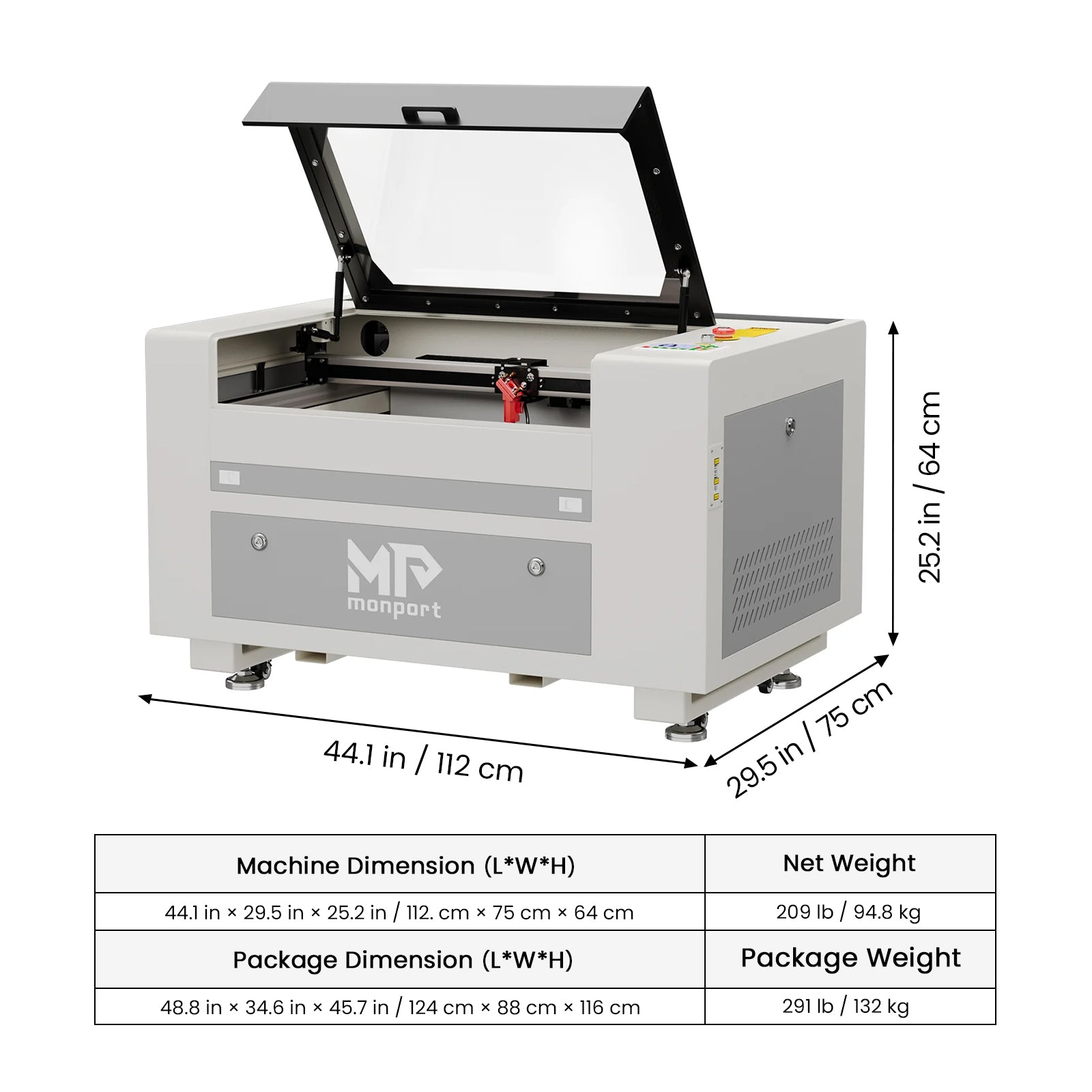 Monport 60W CO2 Laser Engraver & Cutter (24" x 16") with Autofocus