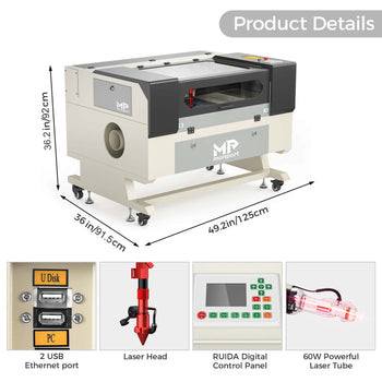 Monport 60W CO2 Laser Engraver & Cutter (28" x 20") with Manual Focus